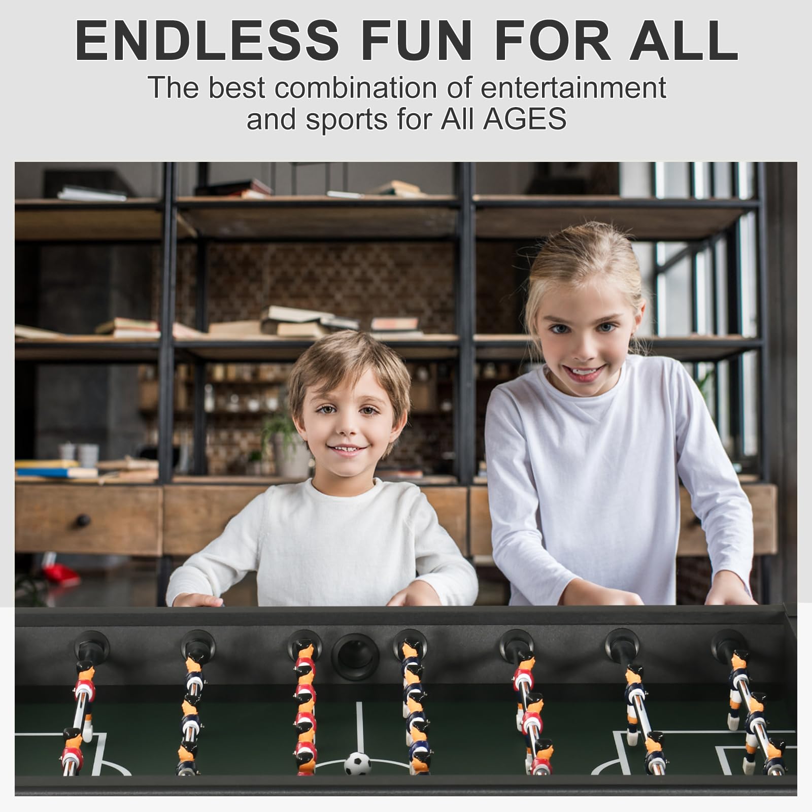 RAYKEEPF 58-Inch Professional Foosball Table for Adults & Kids - Competition Soccer Table Game with 2 Balls, Leg Levelers & Heavy-Duty Legs - Perfect for Home Game Rooms, Parties & Arcades