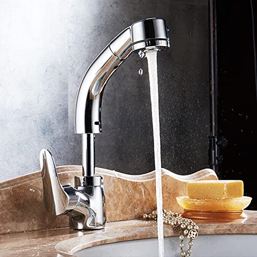 Black Brass Pull-Out Lift Bathroom Sink Faucet with 360° Rotation & Dual Spray Modes - Modern Mixer Tap for Basin Sink - Perfect for Home, Hotel, and Commercial Bathroom Renovations