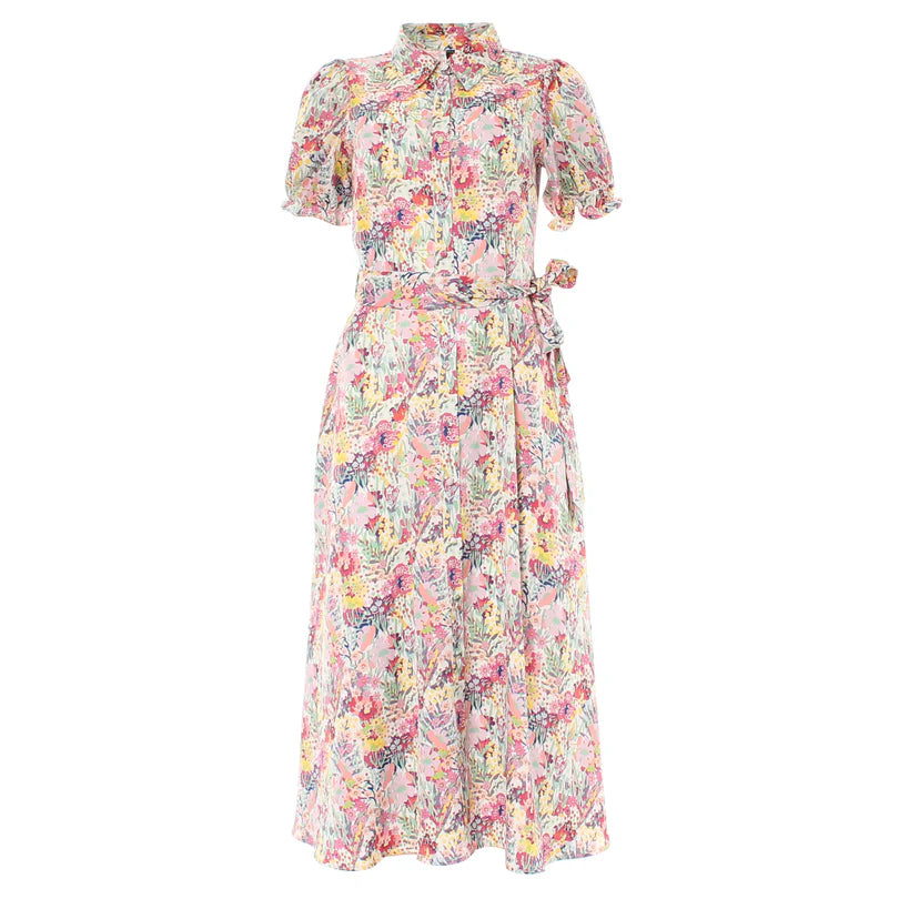 Briana Women's Floral Summer Dress - Soft Pink A-Line Midi Dress with Short Sleeves | Perfect for Beach Vacations, Garden Parties & Date Nights