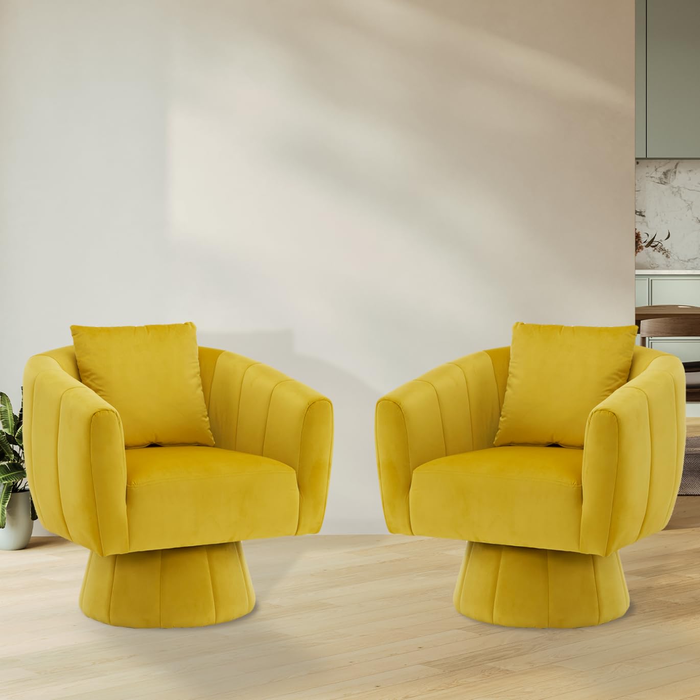 Karl Home Swivel Accent Chair Set of 2 - 360° Rotating Modern Velvet Barrel Chairs with Plush Cushions, Upholstered Armchairs for Living Room, Bedroom & Lounge (Yellow) - Perfect for Reading Nooks, Cozy Corners and Small Space Decor