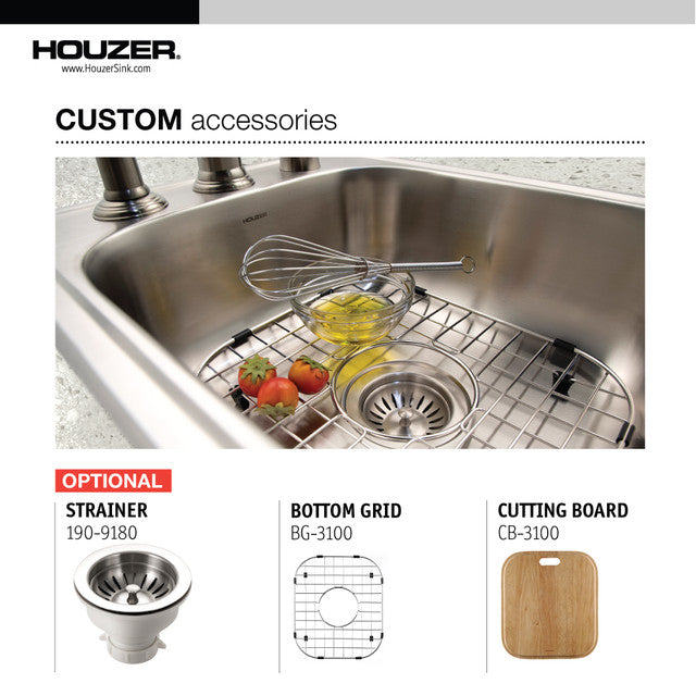 Houzer Hospitality Series 17 x 22 Inch Stainless Steel Drop-in Topmount 3-Hole Single Bowl Bar Prep Sink with Basket Strainer - Perfect for Commercial Kitchens, Bars & Restaurants