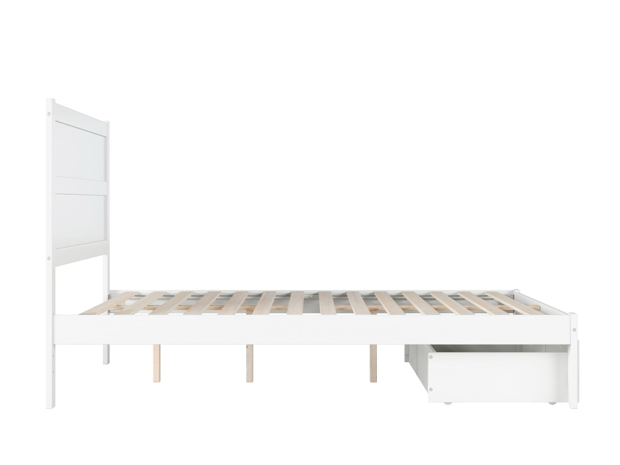 AFI NoHo Queen Size Platform Bed Frame with Storage Drawer & USB Charging Station - Modern White Wooden Bed for Small Spaces, Bedroom Furniture with Built-in Storage and Charging Ports