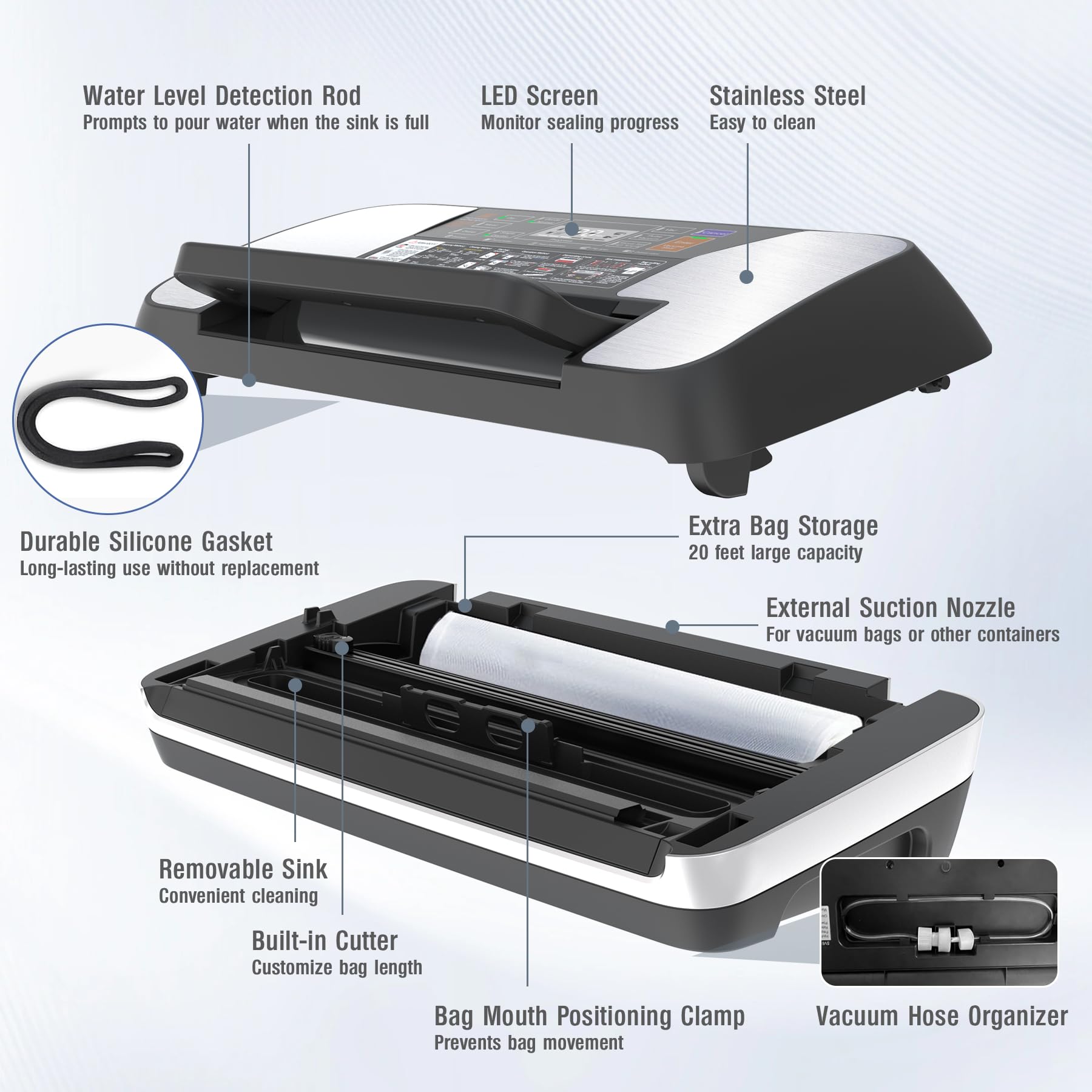12-in-1 Food Vacuum Sealer Machine with Easy Lock Handle & Built-in Cutter | Double Heat Seal Technology | Includes 1 Roll & 10 Pre-cut Bags | Perfect for Meal Prep, Sous Vide, Food Storage & Freezing
