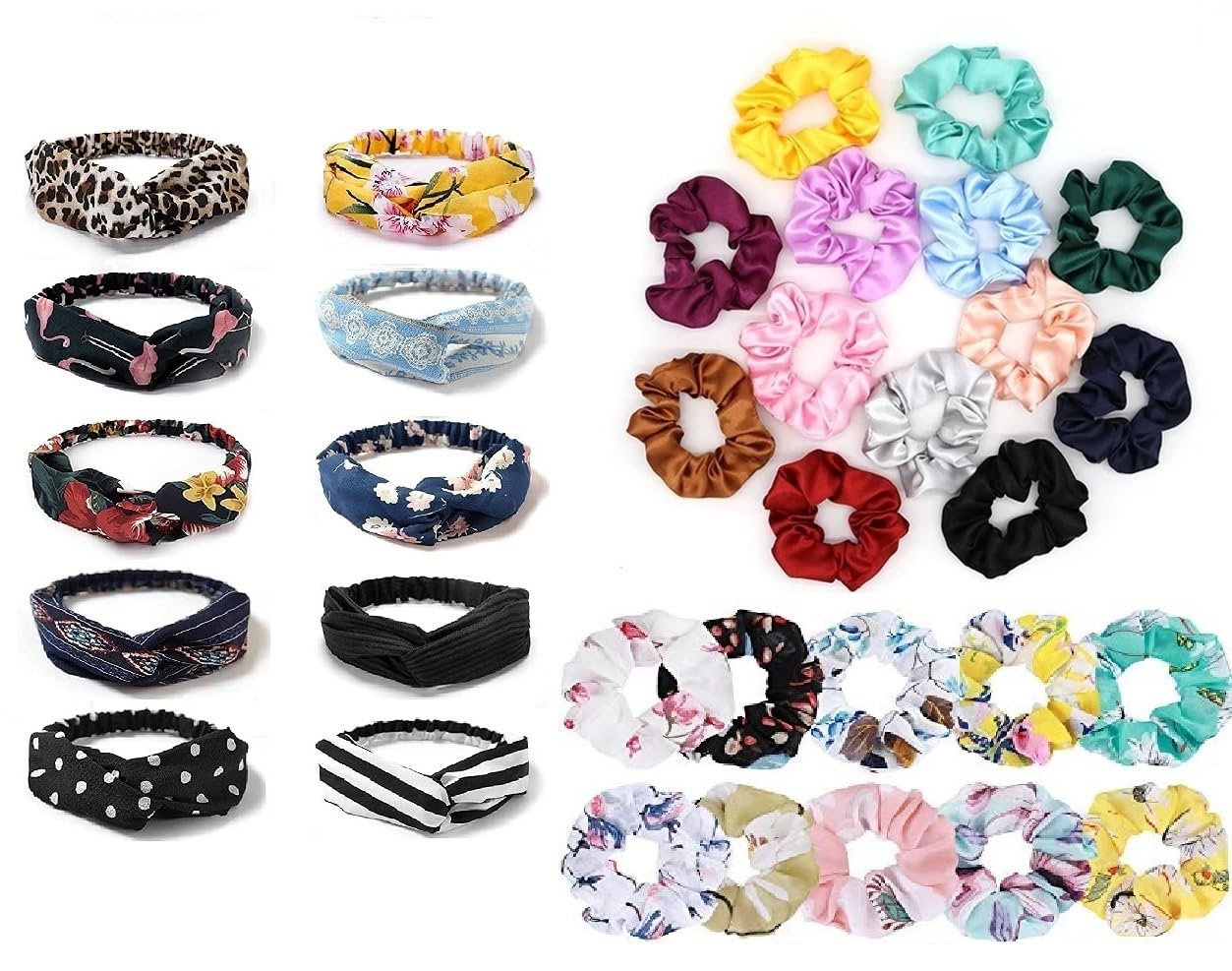 Snowpearl 10-Piece Stylish Hair Accessories Set – Satin Scrunchies, Printed Hair Ties, Boho Headbands for Women & Girls | Perfect for Everyday Wear, Parties, and Gifts
