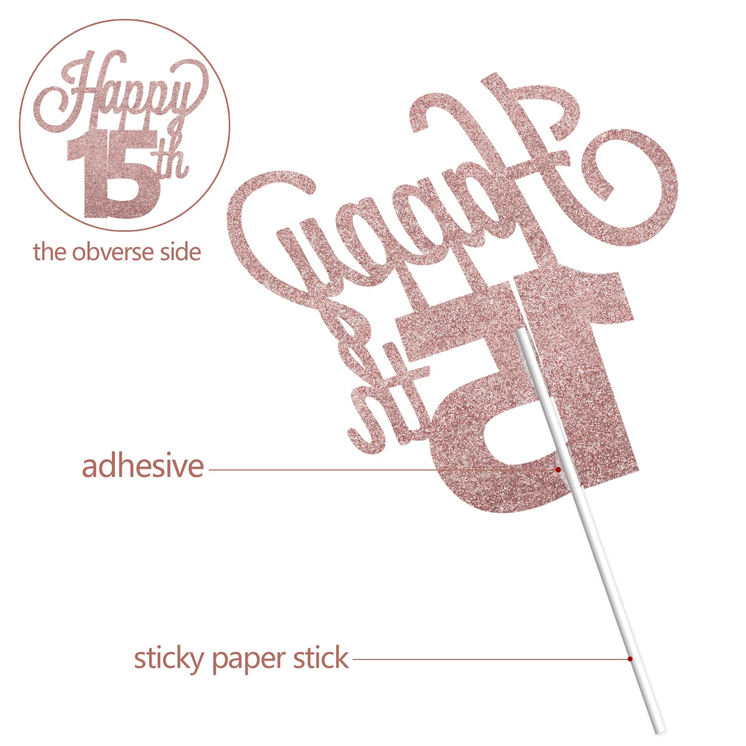 Happy 15th Birthday Cake Topper - Cheers to Fifteen Years Party Decorations for Teens | Cake Centerpiece Sign for Sweet 16, Quinceañera & Milestone Celebrations