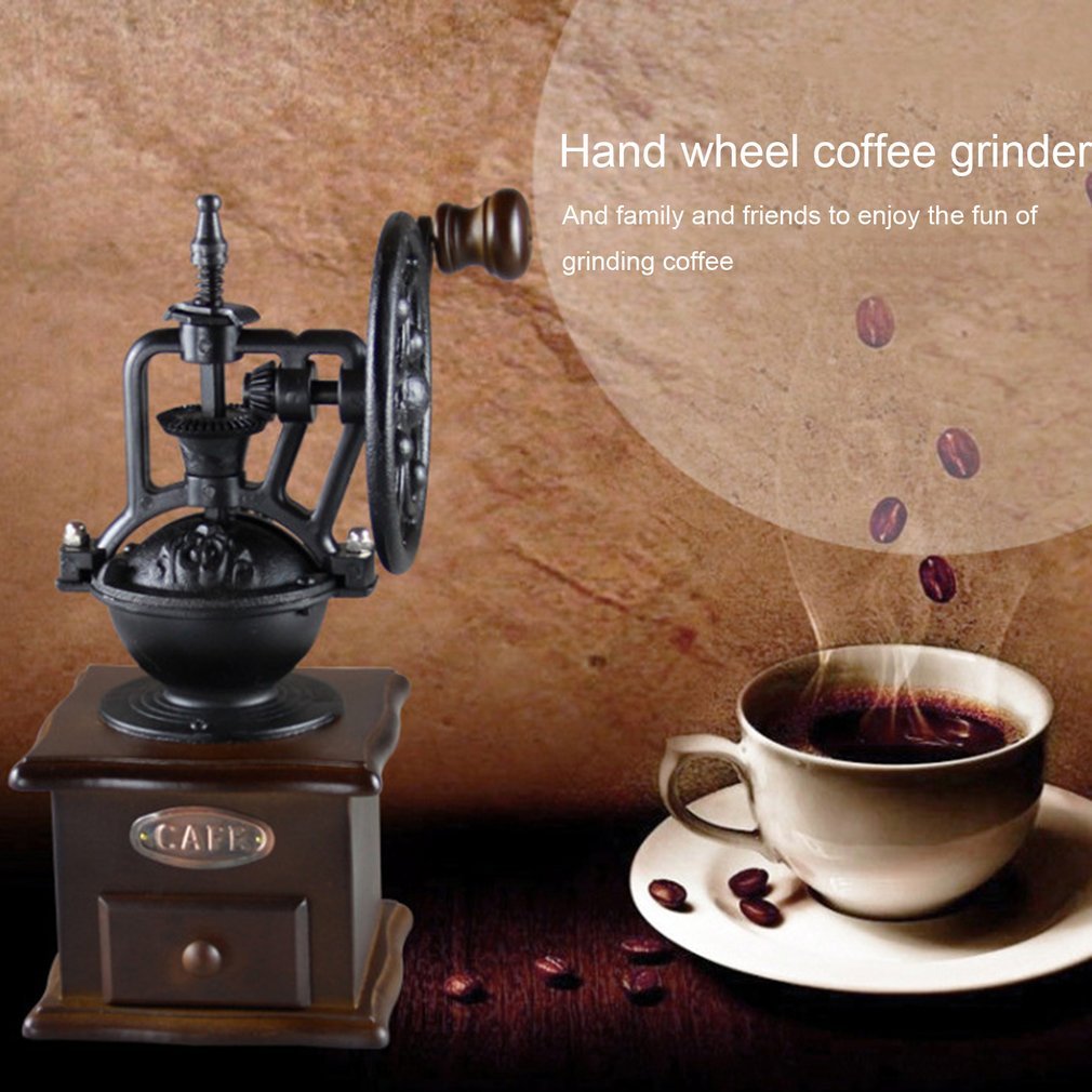 Vintage Style Manual Coffee Grinder - Hand Crank Wooden Coffee Bean Mill with Ferris Wheel Design, Portable Hand Coffee Maker for Espresso, French Press, Camping & Travel