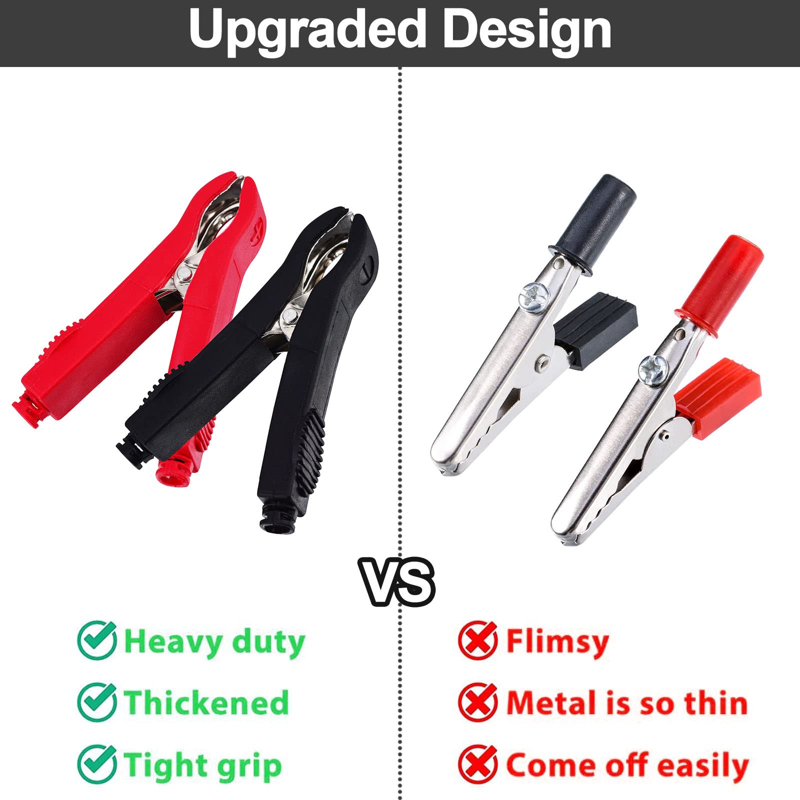 10PCS 78mm Plastic Handle Alligator Clips - 35A Electrical Test Clamps with Metal Jaws for Car, Auto, Boat & Battery Testing - Durable Black & Red Probes (Perfect for DIY Electronics, Automotive Repairs & Electrical Projects)