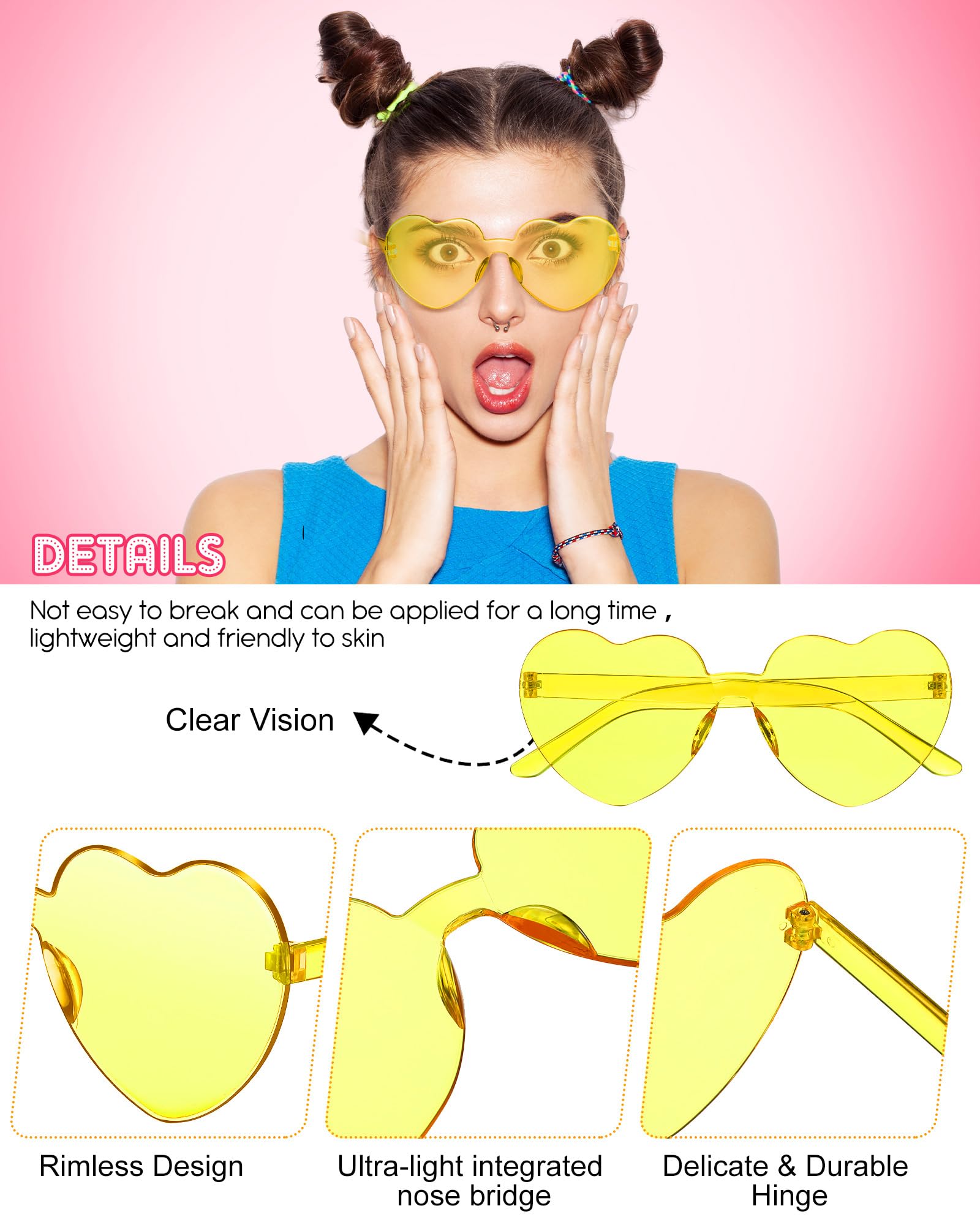 48 Pairs Rimless Neon Sunglasses - Colorful Plastic Sunglasses for Women & Men - Perfect for Party Favors, Festivals, and Summer Outfits