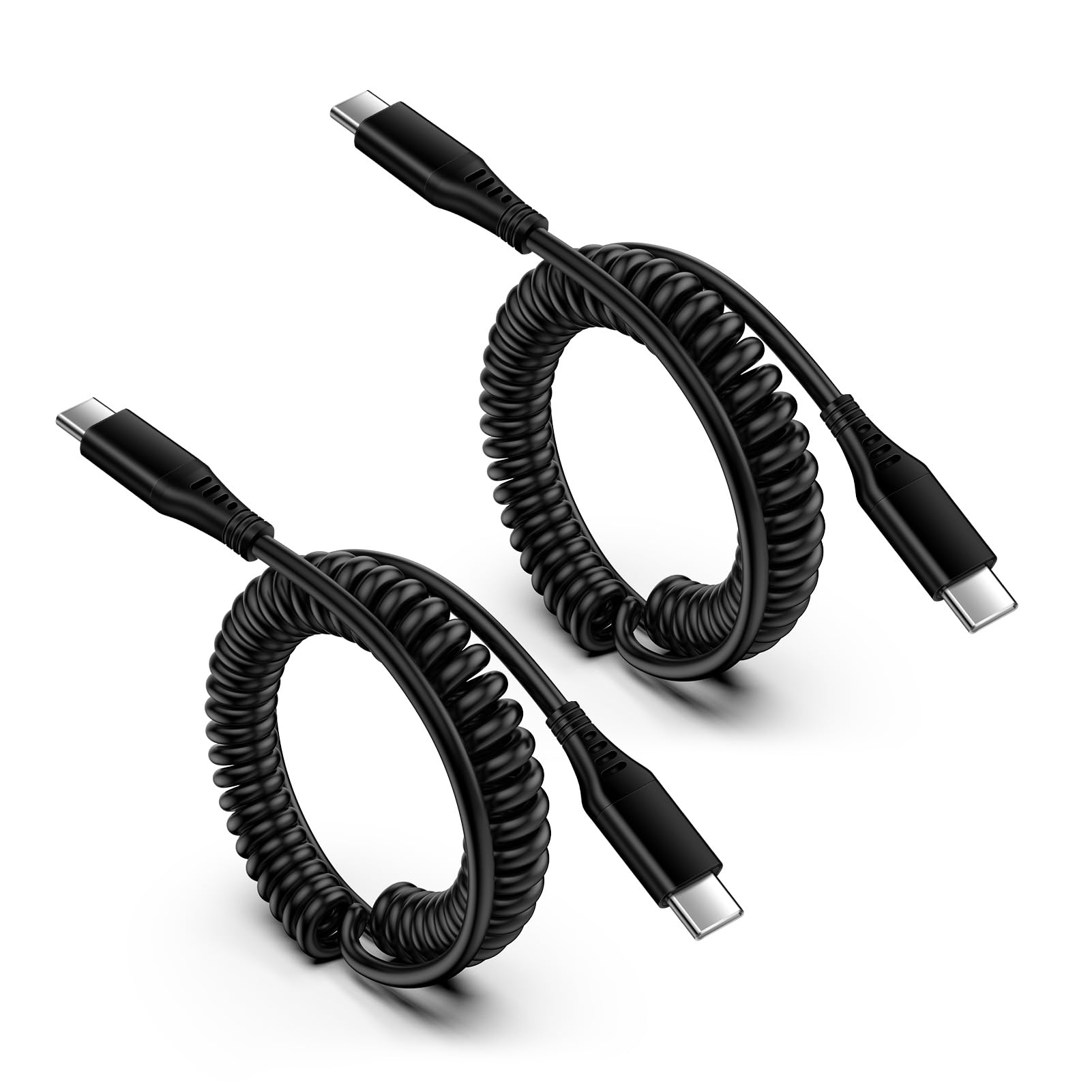 2-Pack Coiled USB C to USB C Fast Charging Cable for Samsung Galaxy A15/A14/A13/A12/Z Flip 5/S24/S23/S22/S21, Google Pixel & Xiaomi - Spring Design Car Charger Cable for Convenient On-the-Go Charging