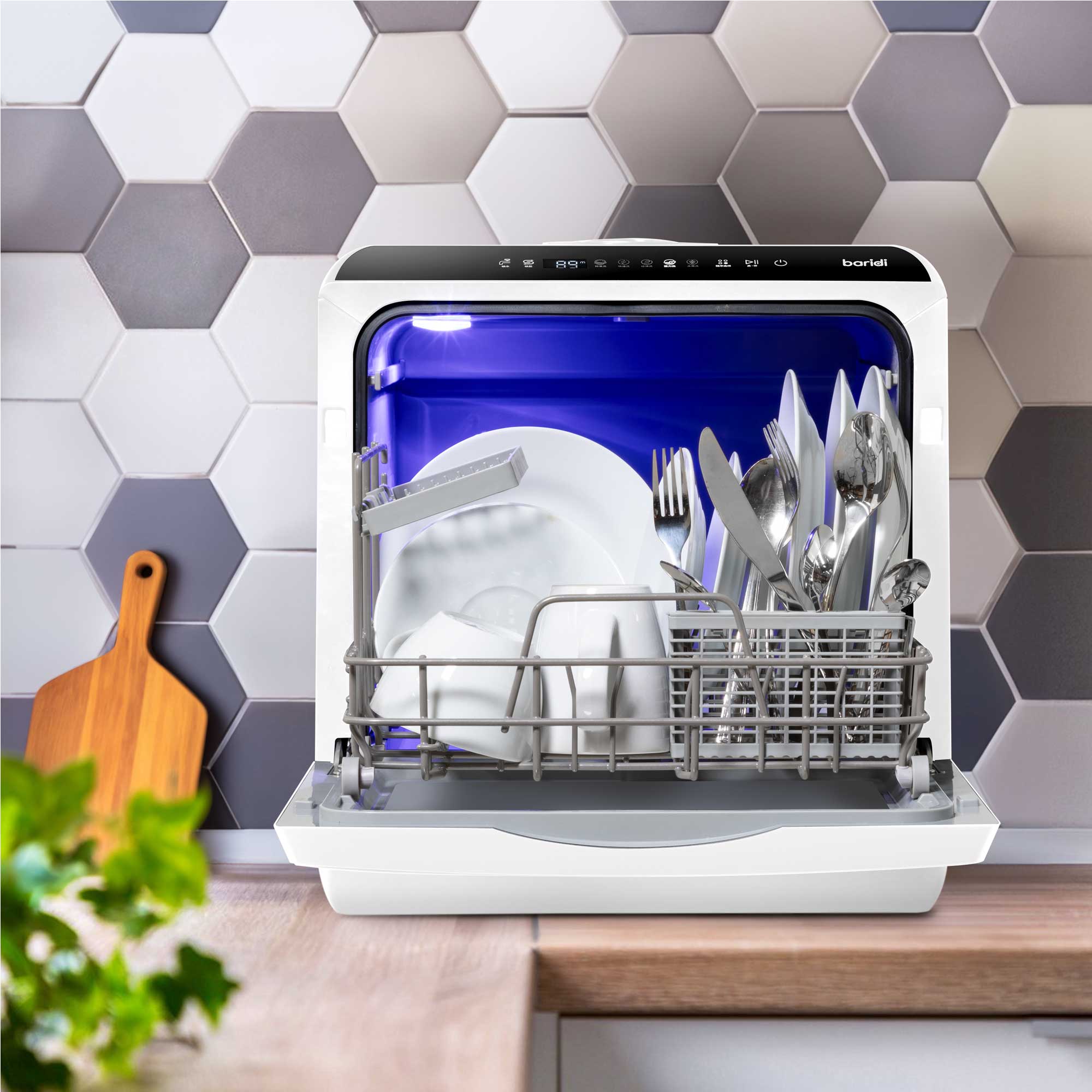 Baridi Mini Portable Tabletop 5L Dishwasher with 2-4 Place Settings - Compact Countertop Dishwasher with 5 Wash Functions (DH224A) for Small Apartments, RVs & Dorm Rooms