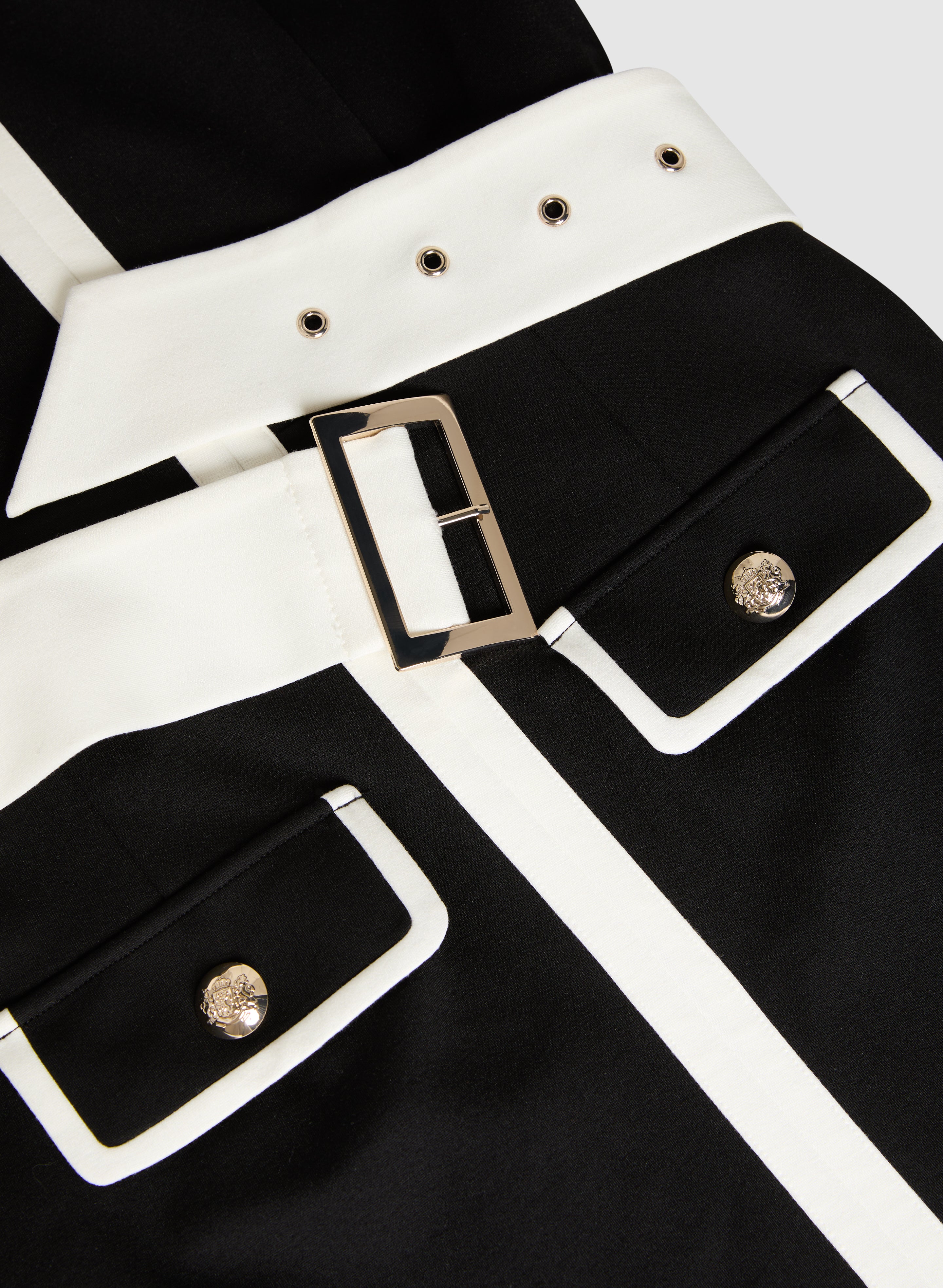 Stylish Belted Contrast Trim Dress for Women - Elegant & Flattering Fit - Perfect for Office, Parties & Special Occasions