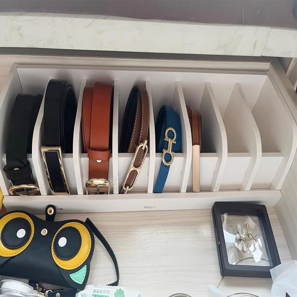 Mollytek Wooden Belt Organizer - 8 Grid Belt Storage Holder & Display Case for Retail Stores | Perfect for Closet Organization, Retail Displays & Accessory Storage