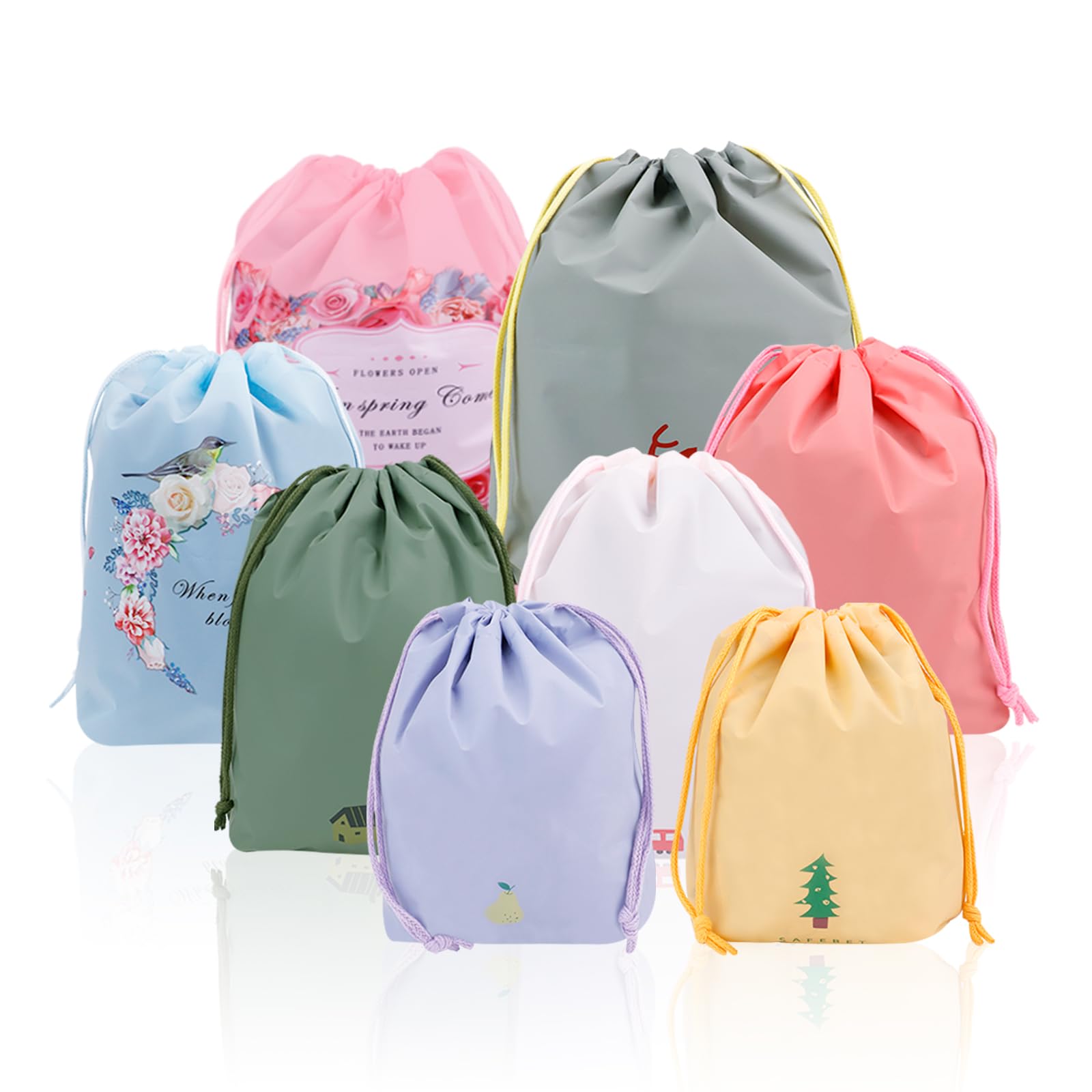 8-Piece Drawstring Travel Organizer Bags for Toiletries, Cosmetics & Accessories – Perfect for Luggage Packing, Camping & Gym (Assorted Colors)