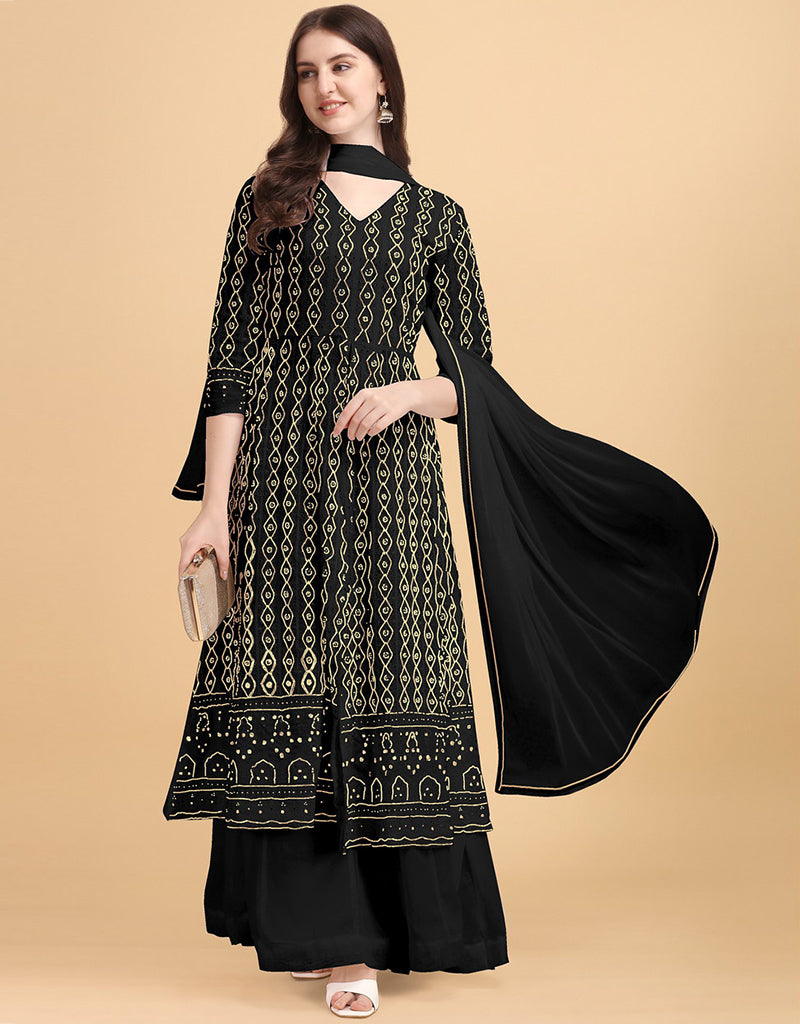 Elegant Black Palazzo Style Dress - Faux Georgette Fabric for Women | Perfect for Evening Parties, Weddings & Special Occasions