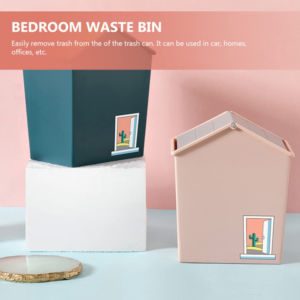 Zerodeko Mini Trash Can with Lid - Small Plastic Desk Waste Bin, Cabin-Shaped Garbage Container for Office, Bedroom, Bathroom & Kitchen - Perfect Tabletop Organizer for Home & Workspace (Pink)