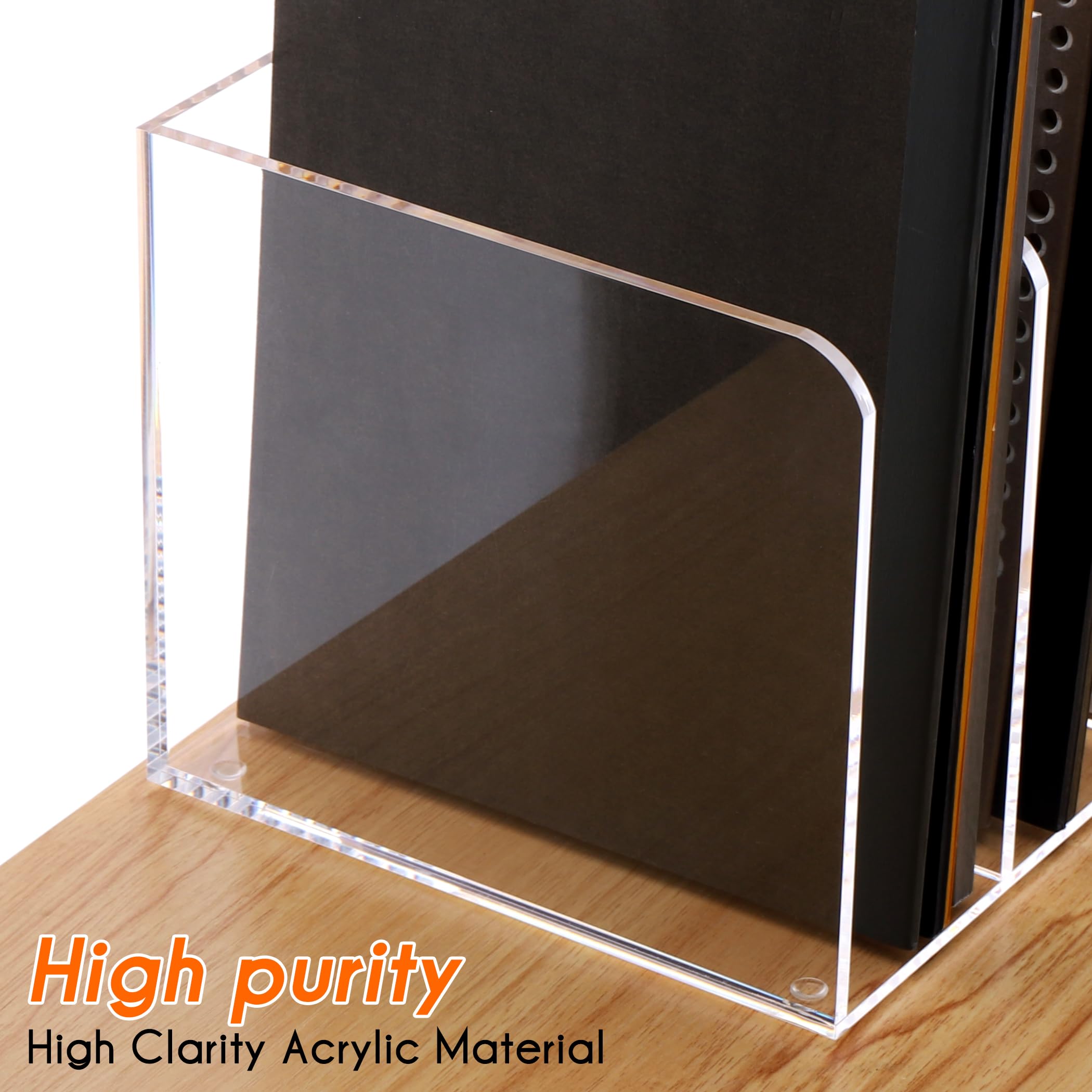 Clear Acrylic Magazine File Organizer for Desk - 3 Vertical Compartment Office Folder Holder for Home, School & Office - Perfect for Organizing Documents, Books & Stationery on Desks, Shelves & Workstations
