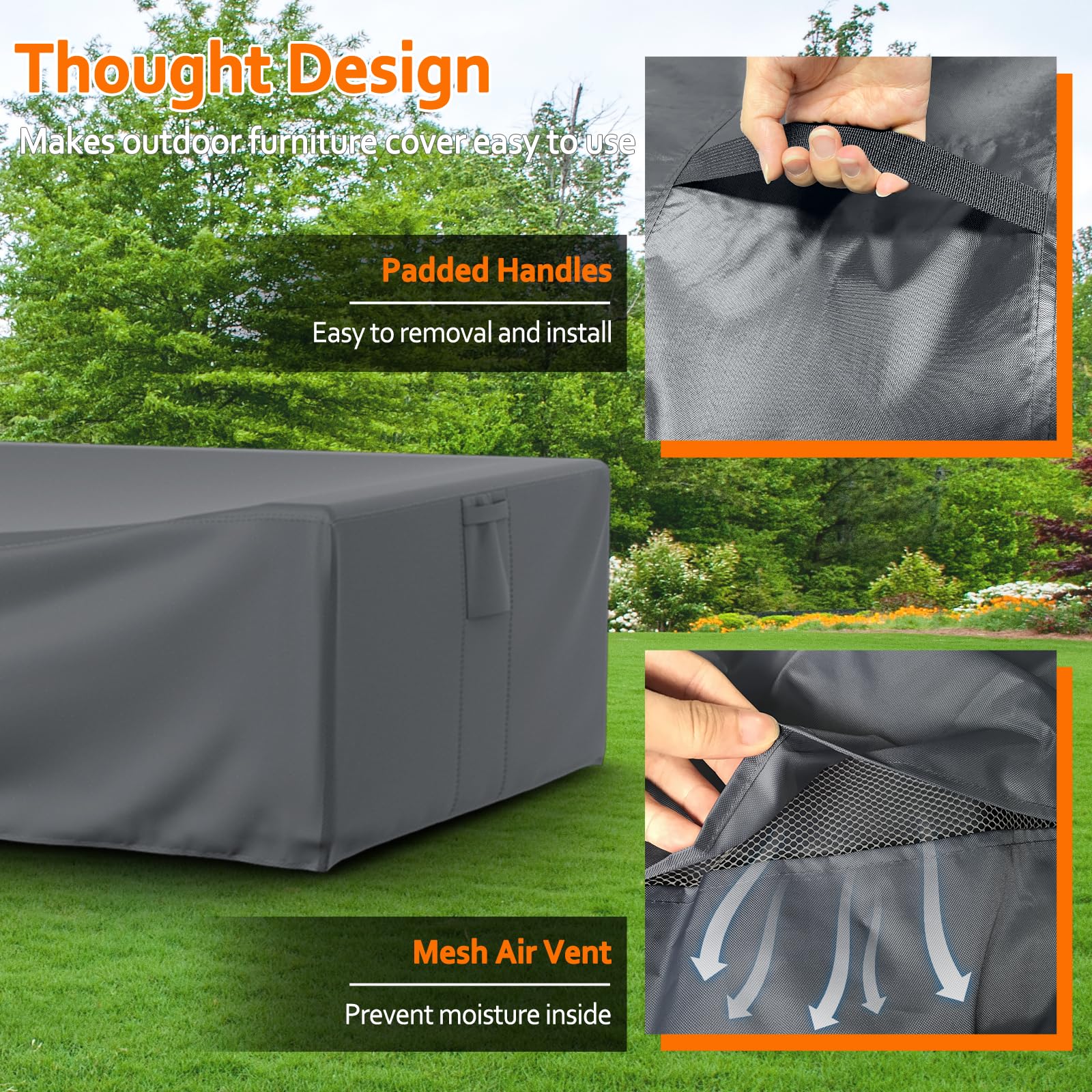 Waterproof 500D Heavy Duty Patio Furniture Covers for Outdoor Sectional Sofa - 98x78x32 Inches Windproof Buckle Design - Gray Weatherproof Covers for Patio Table & Chair Sets - Perfect for Backyard, Deck, Garden & Poolside Furniture Protection