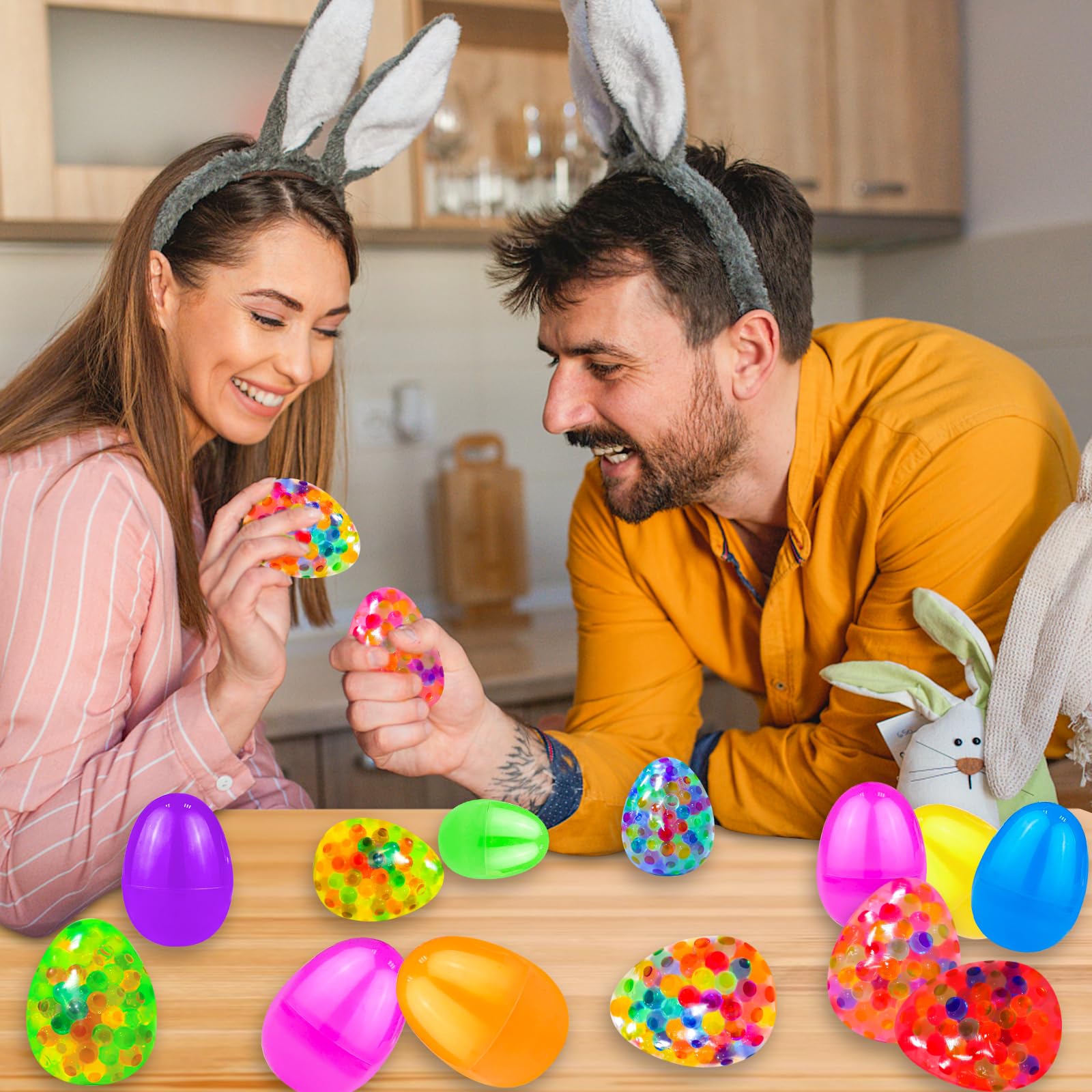 AMENON 12-Pack Light Up Easter Egg Fidget Stress Balls - Squishy Sensory Toys for Kids & Adults - Easter Basket Stuffers, Egg Hunt Party Favors & Stress Relief Gifts (Perfect for Classroom Rewards, Office Desk Toys & Anxiety Relief)