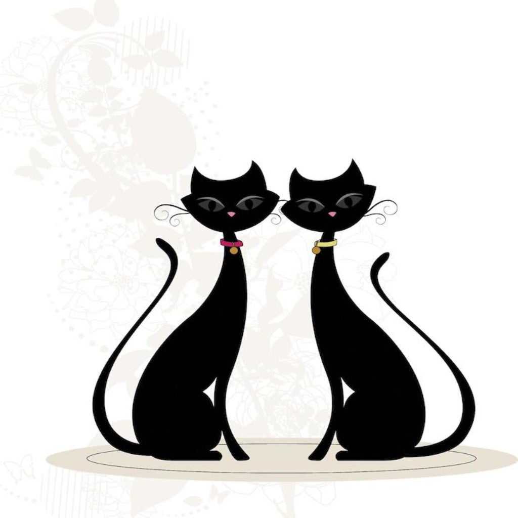 Elegant Twin Black Siamese Cats Greeting Cards with Silver Foil Accents - Perfect for Birthdays, Anniversaries & Special Occasions