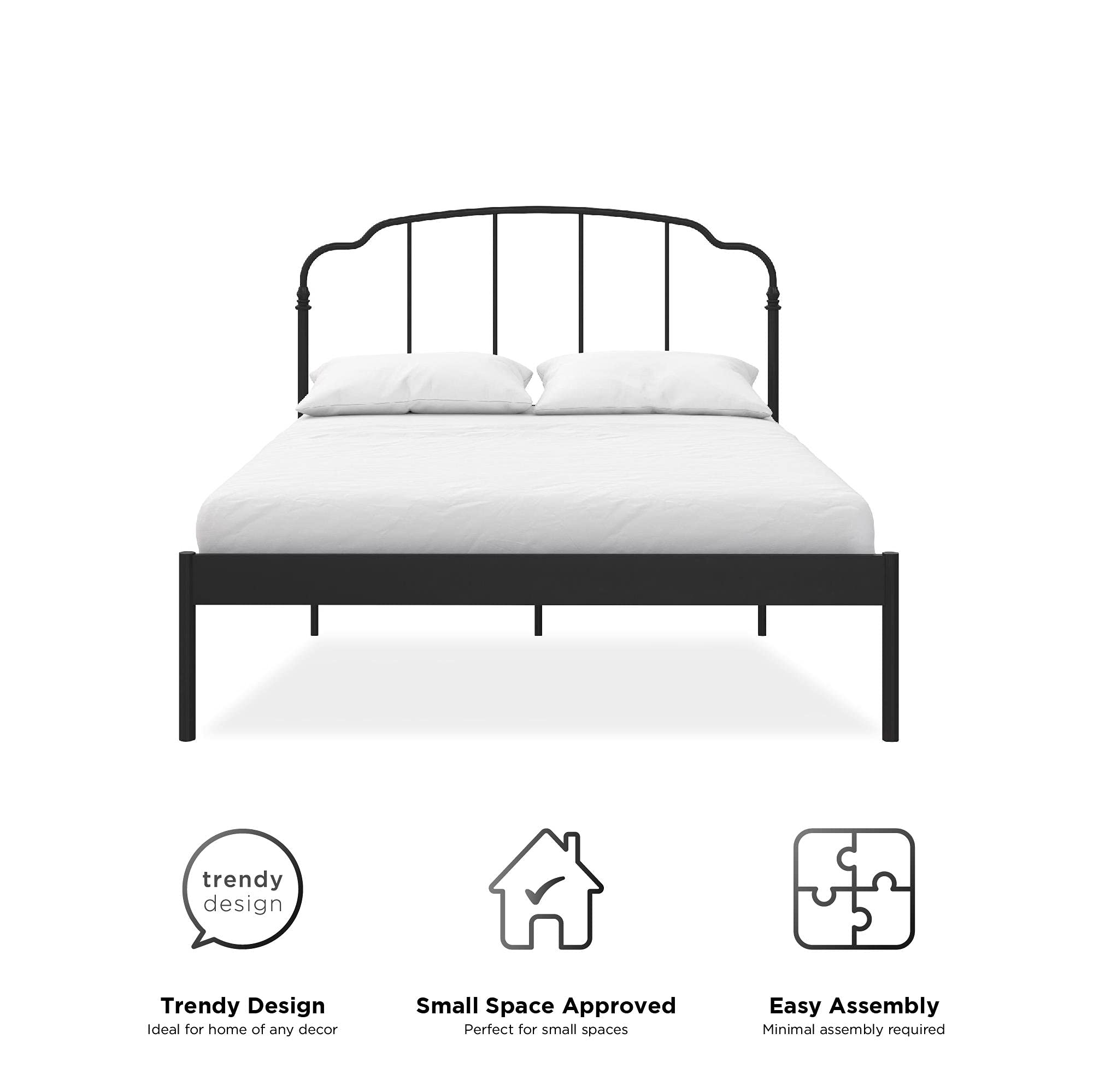 REALROOMS Camie Metal Platform Bed Frame - Full Size, Adjustable Height, No Box Spring Required, Sturdy Black Steel Design - Perfect for Modern Bedrooms, Guest Rooms & Small Spaces