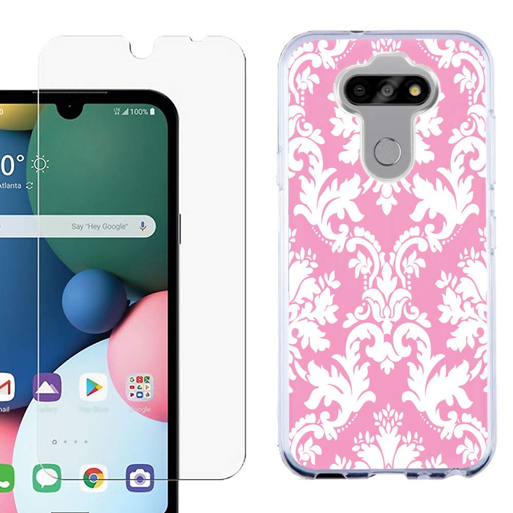 Slim-Fit TPU Case for LG Aristo 5 with Screen Protector - Victorian White/Pink - Durable Protection for Everyday Use