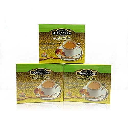 Ganocafe Ginseng Tongkat Ali Herbal Coffee - 3 Boxes (45 Sachets) | Natural Energy Boost & Vitality Supplement | Perfect for Morning Pick-Me-Up or Afternoon Slump