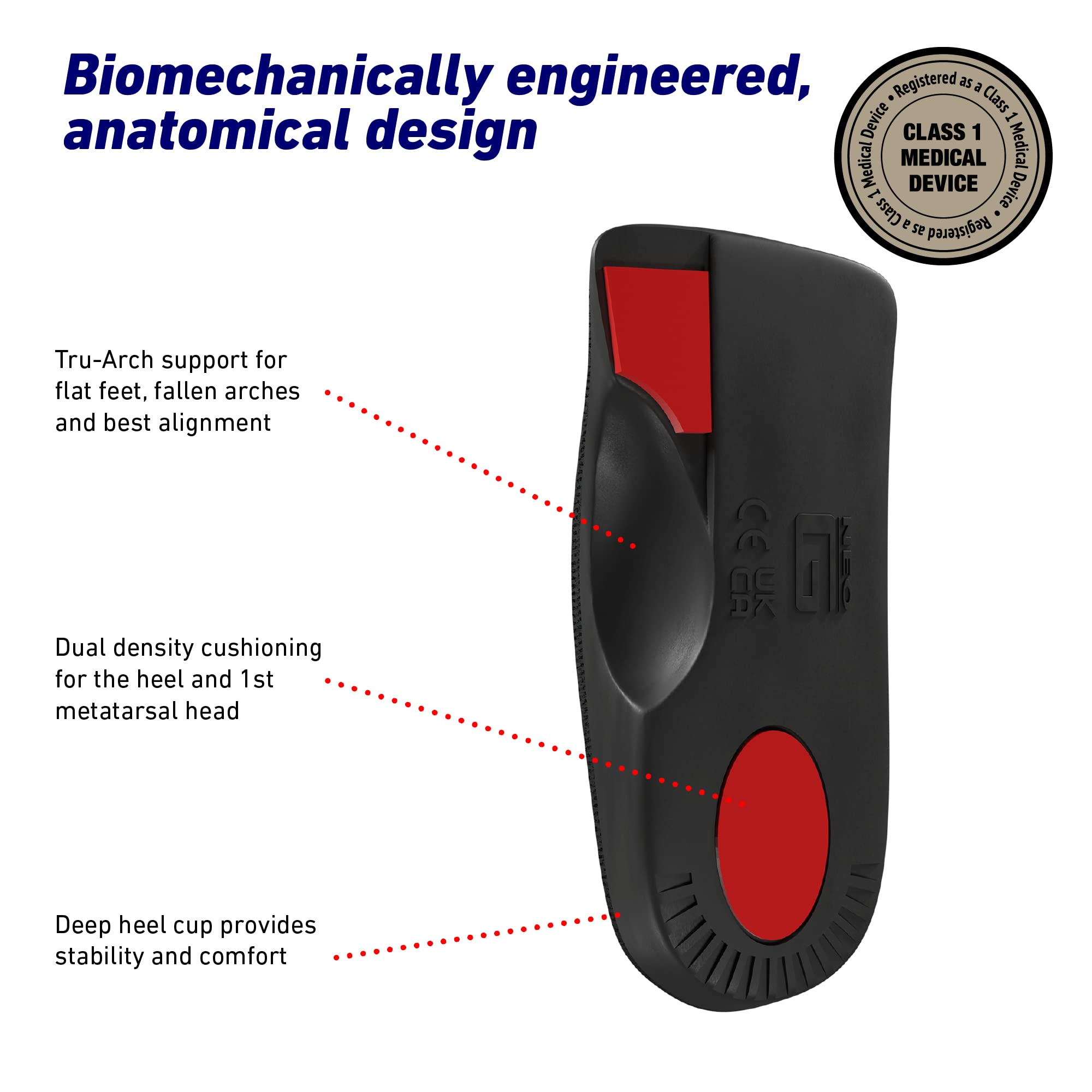 NeoThotics Pro-Expert Orthotic Insoles for Plantar Fasciitis & Achilles Tendonitis Relief - 3/4 Length Arch Support Inserts for Flat Feet, Heel Pain & Foot Pain - Breathable Shock Absorption (Black/Red) - Perfect for Running, Hiking & Work Shoes