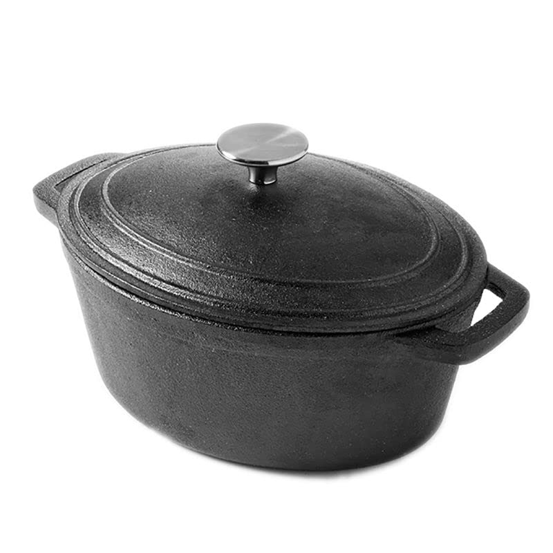 American Metalcraft CIPO3 Large 3 Qt Cast Iron Oval Casserole - Perfect for Baking, Roasting & Serving Family-Style Meals