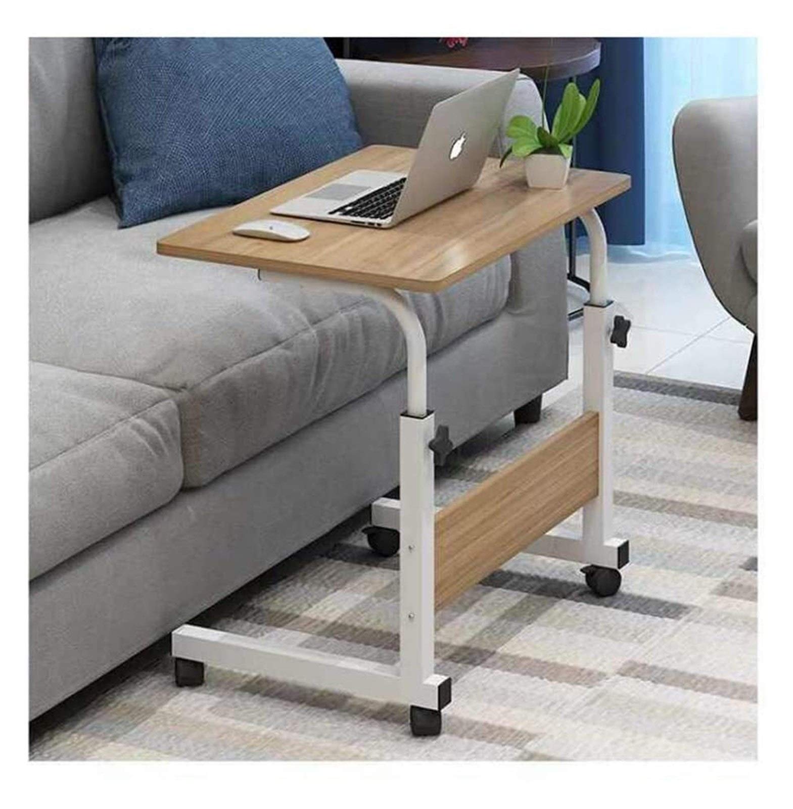 Adjustable Rolling Laptop Desk with Solid Wood Top - Mobile Computer Cart with Wheels for Home Office, Living Room & Bedroom - Perfect for Remote Work, Study & Small Spaces