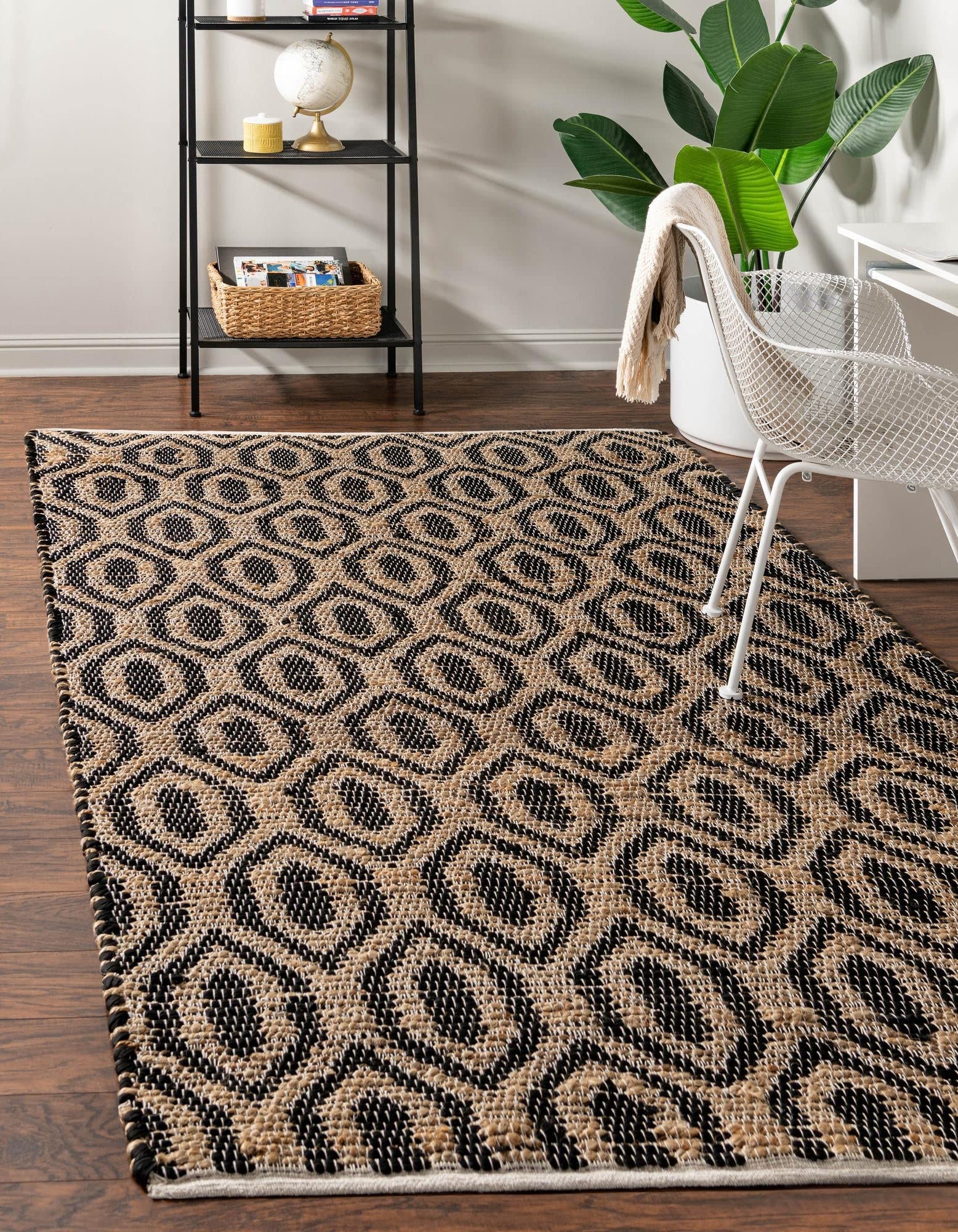 Unique Loom Chindi Jute Collection Area Rug 10' x 14' Rectangle - Black & Navy Blue Handwoven Natural Fiber Rug for Living Room, Bedroom & Boho Decor