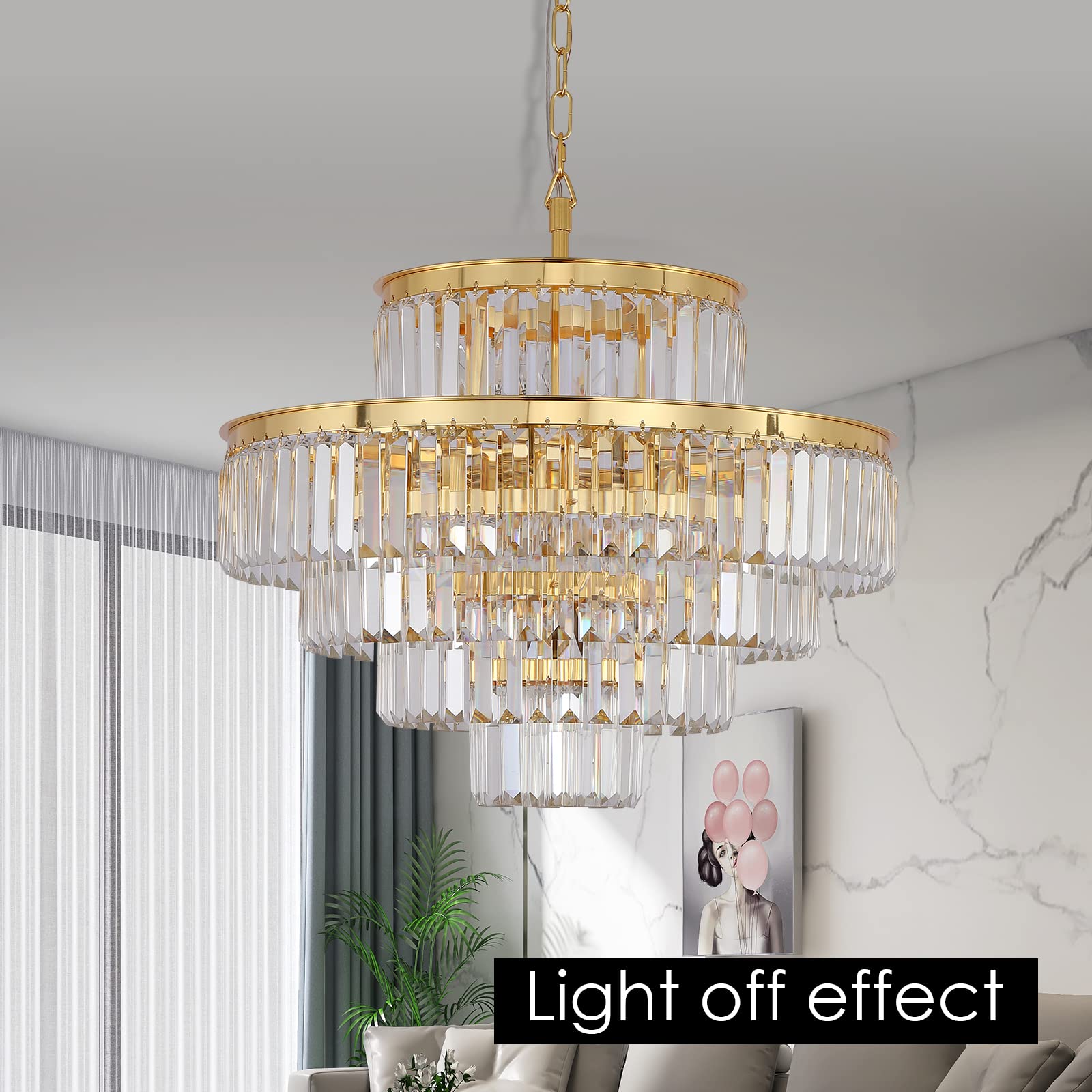 Modern Gold Crystal Chandelier - 5-Tier Round Pendant Ceiling Light Fixture (24 Inch, Golden Orange) for Dining Room, Living Room, Bedroom & Entryway - Elegant Lighting for Home Decor & Special Occasions