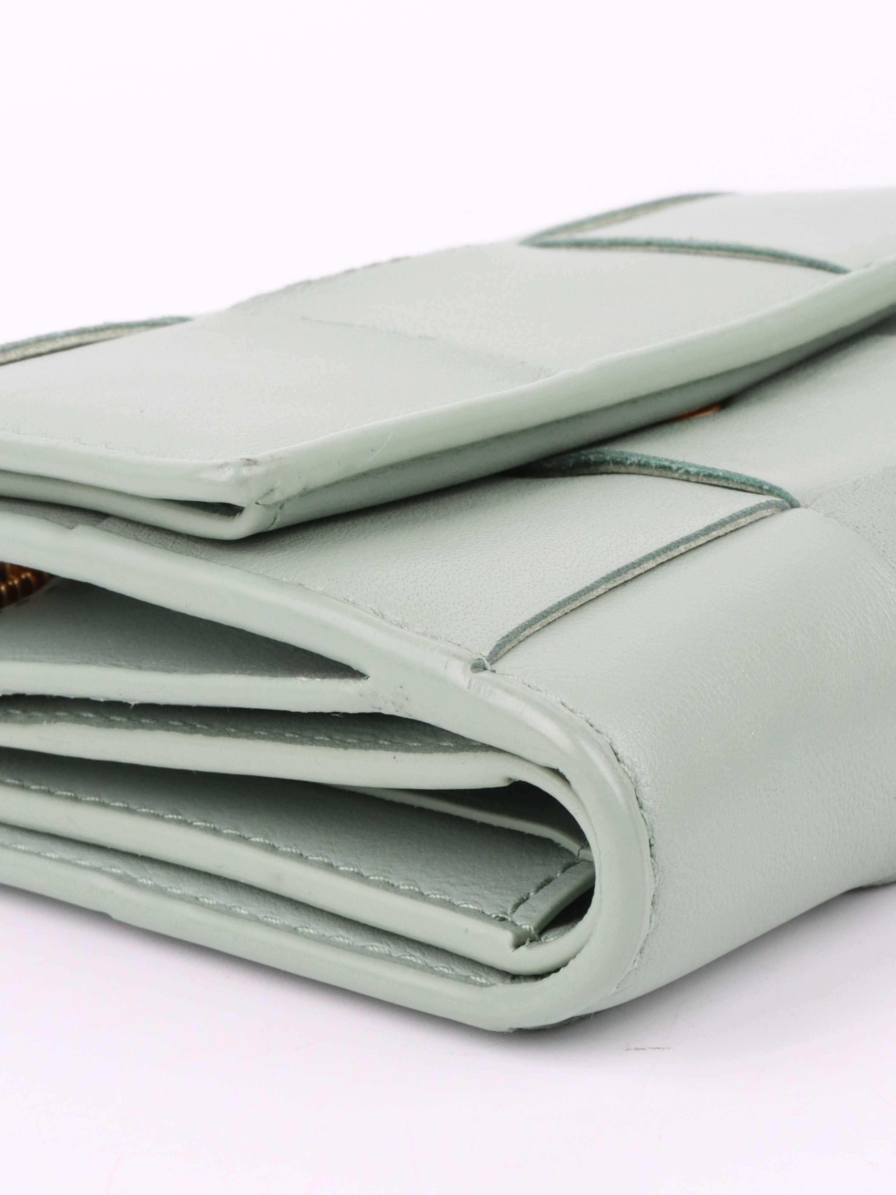 Bottega Veneta Seafoam Green Cassette Tri-Fold Zip Wallet - Luxury Leather Wallet for Men & Women - Perfect for Travel, Business & Everyday Use