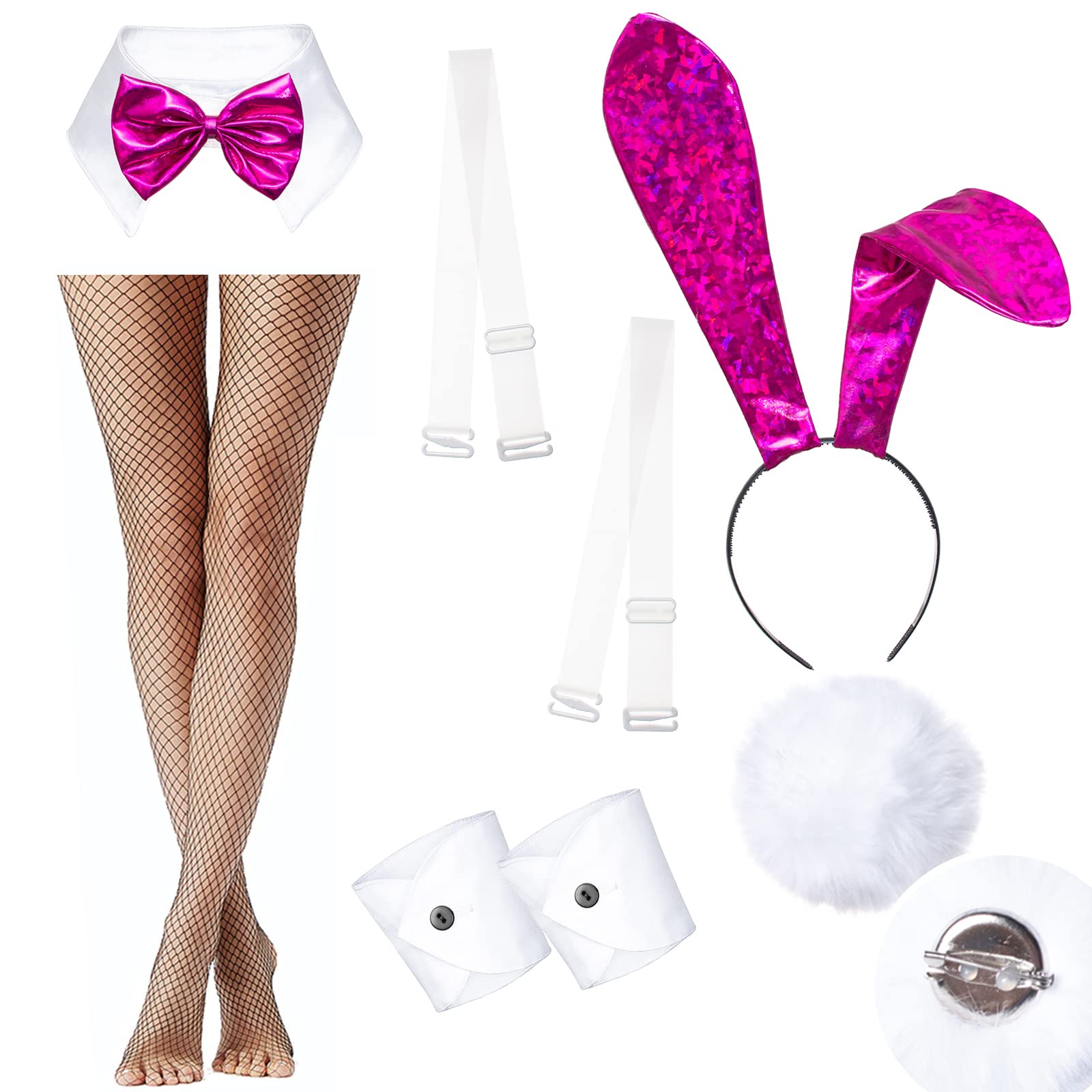 Women's Bunny Costume - Holographic Shining Sparkle Bodysuit with Stockings | Anime Cosplay, Senpai Outfit, Party Dress for Halloween, Rave & Costume Events