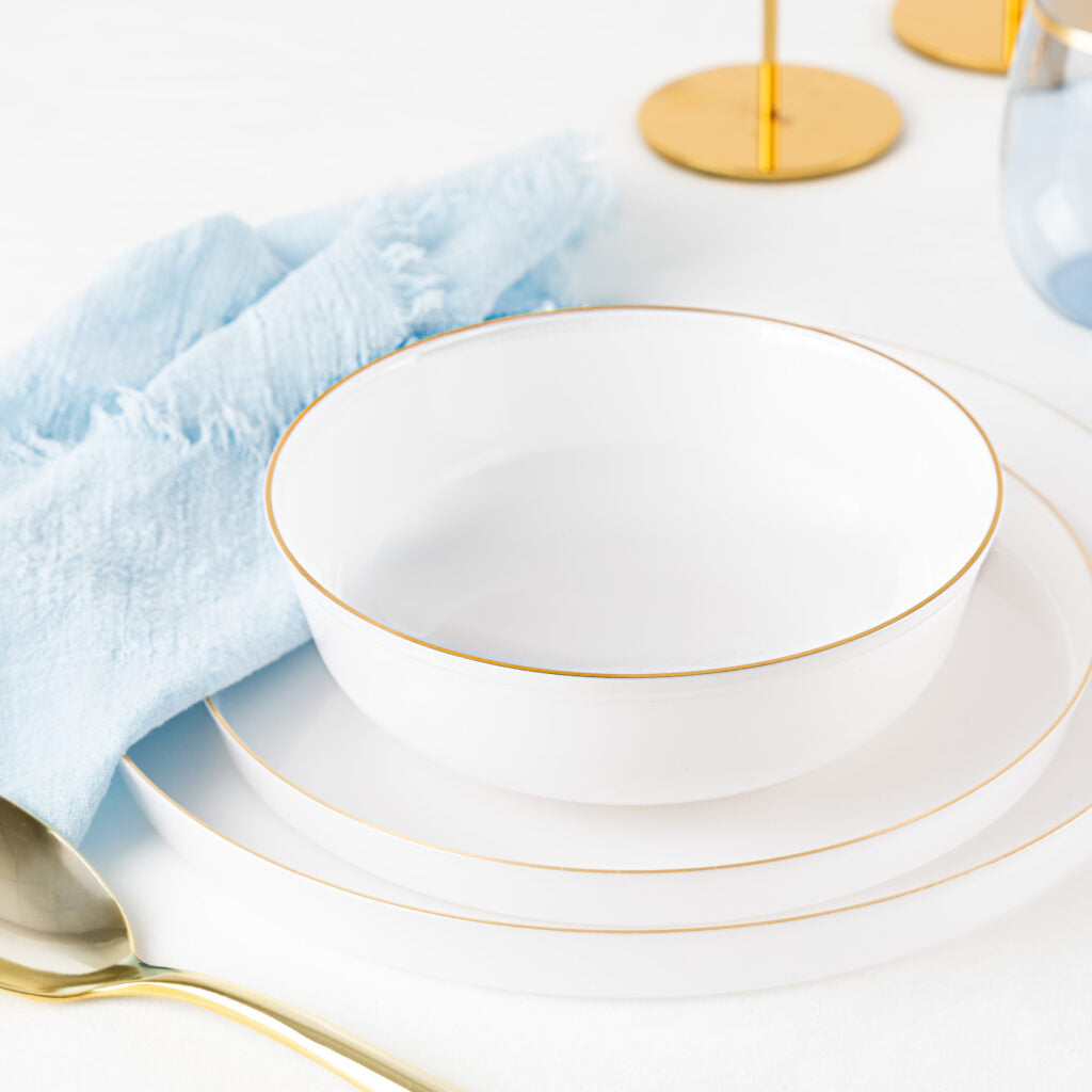 16 oz. Pearl & Gold Round Plastic Soup Bowls - Set of 10 | Durable & Stylish Disposable Bowls for Parties, Catering & Home Use