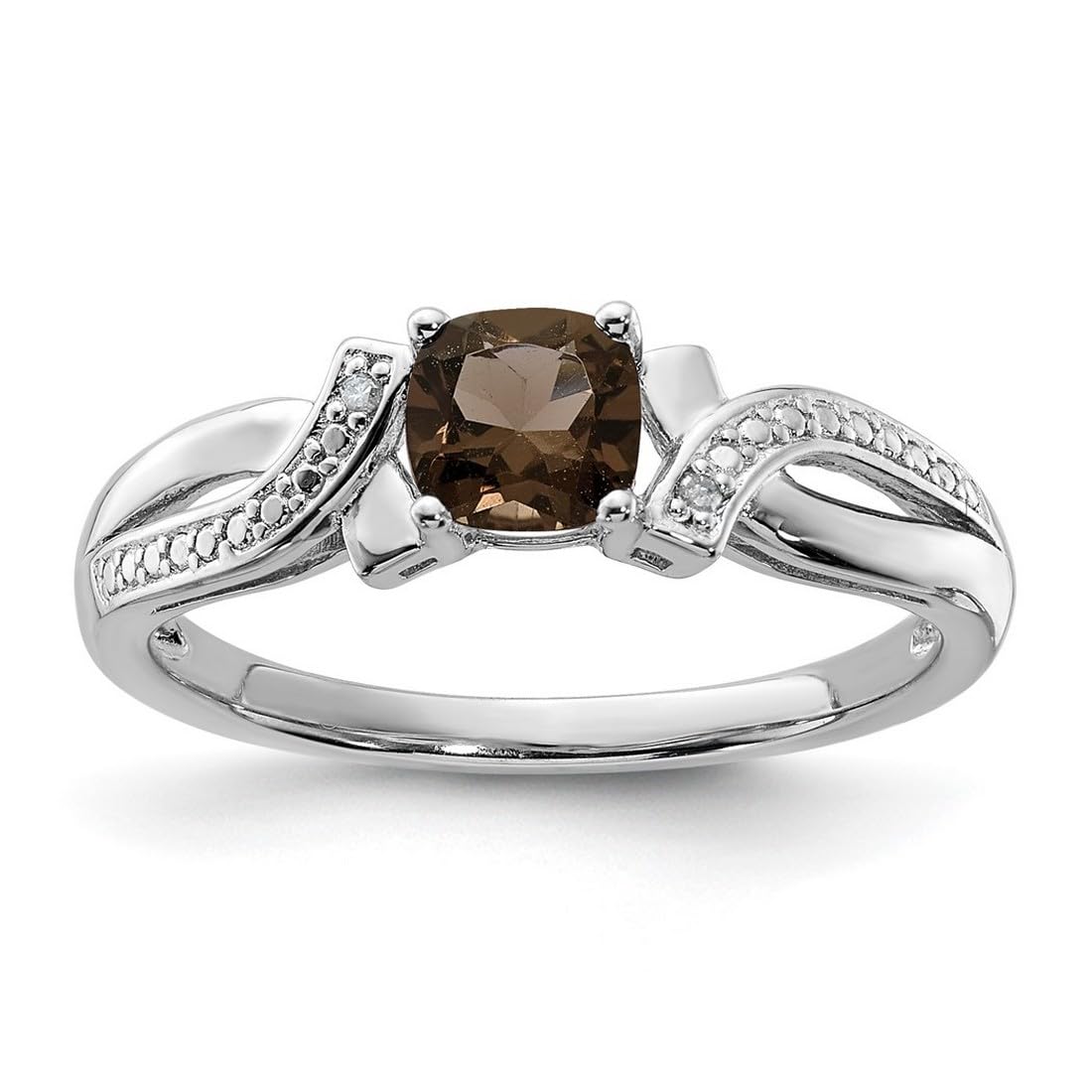 925 Sterling Silver Smoky Quartz Diamond Ring for Women - 2mm Wide Band, Elegant Dainty Jewelry for Engagement, Anniversary & Everyday Wear
