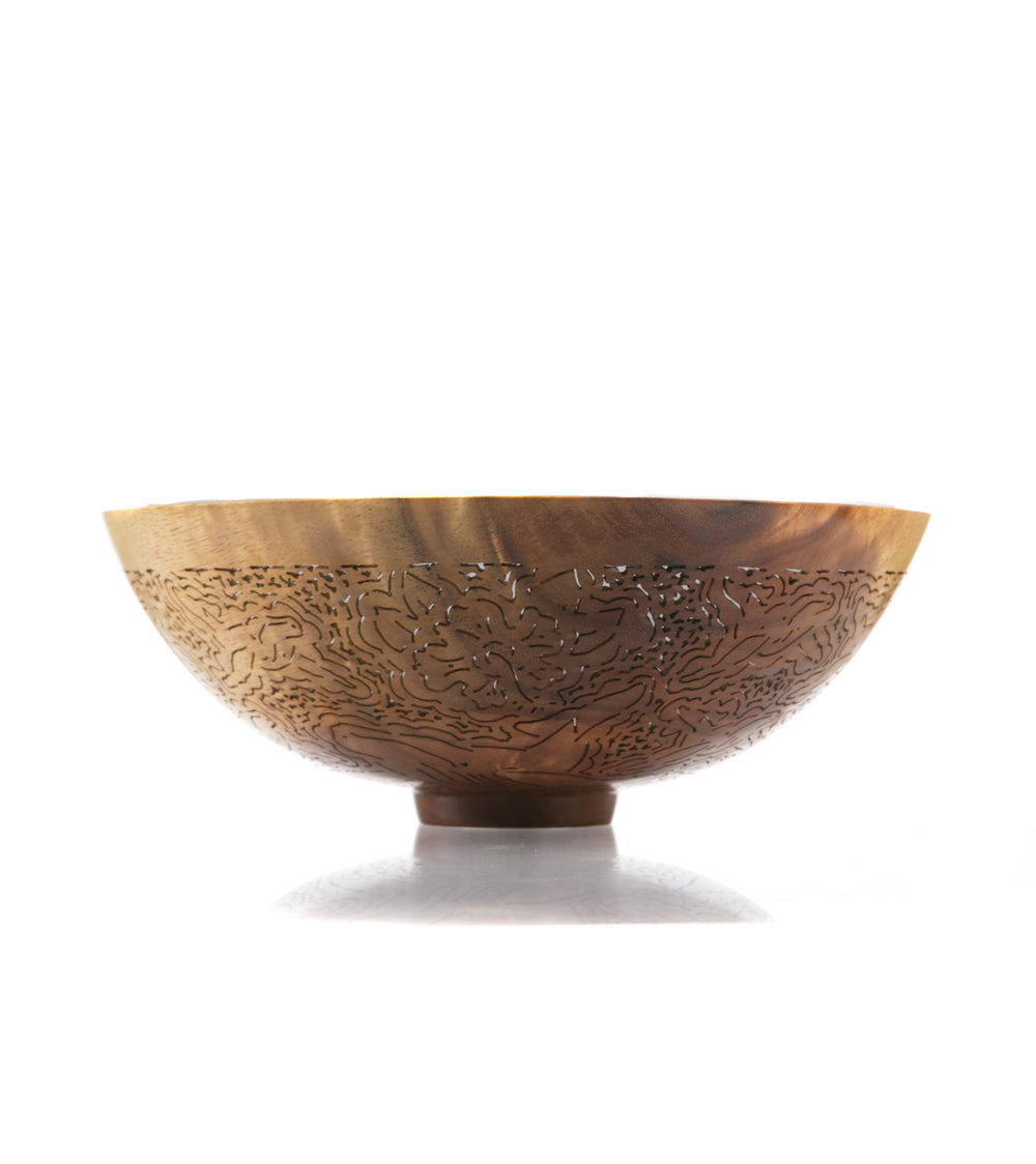 Handcrafted Pierced Koa Wood Bowl with Whale Design - Hawaiian Artisan Home Decor by Patrick & Peggy Bookey - Perfect for Wall Display, Table Centerpiece, or Gift Giving