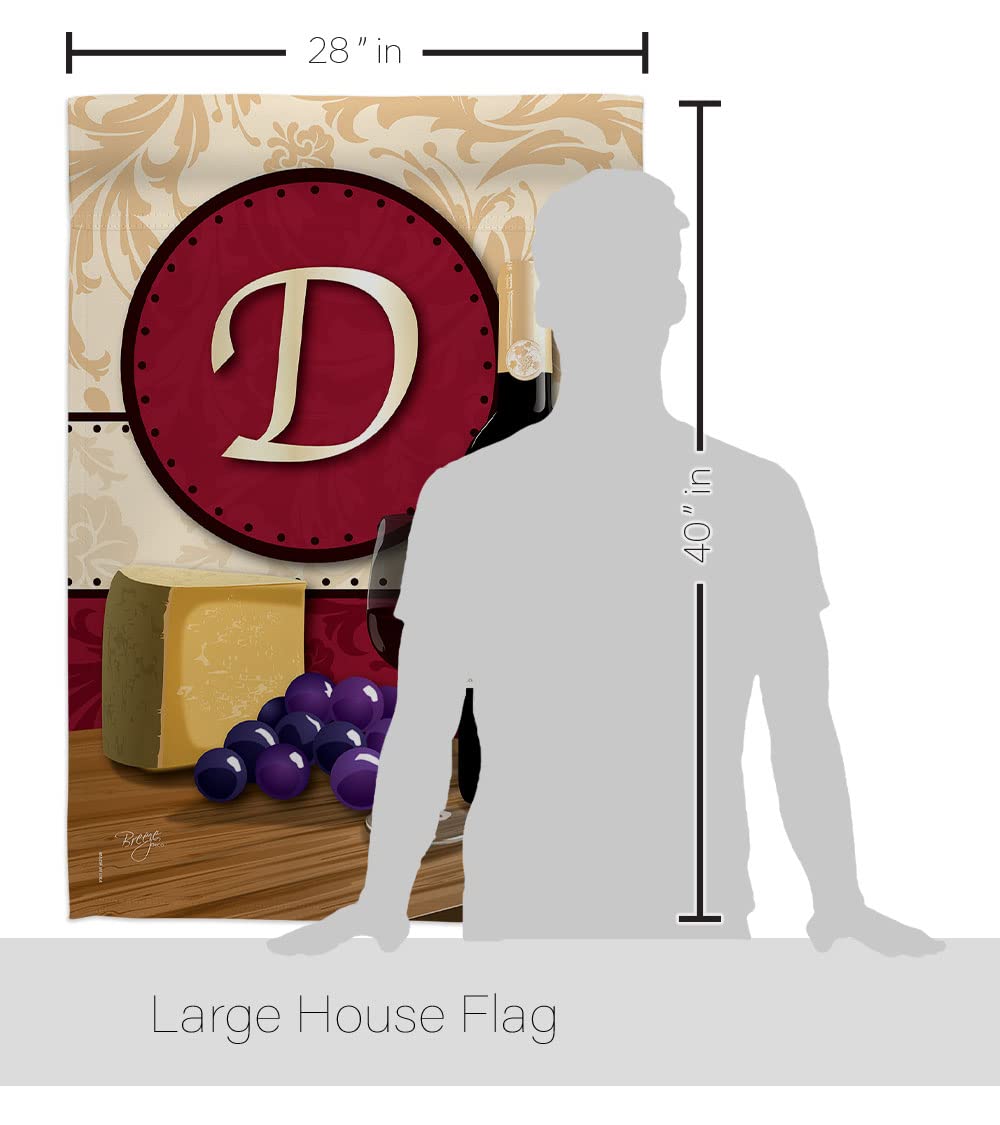 D Initial Happy Hour Wine Flag Set 28x40 Inch w/Flagpole for Outdoor Decor