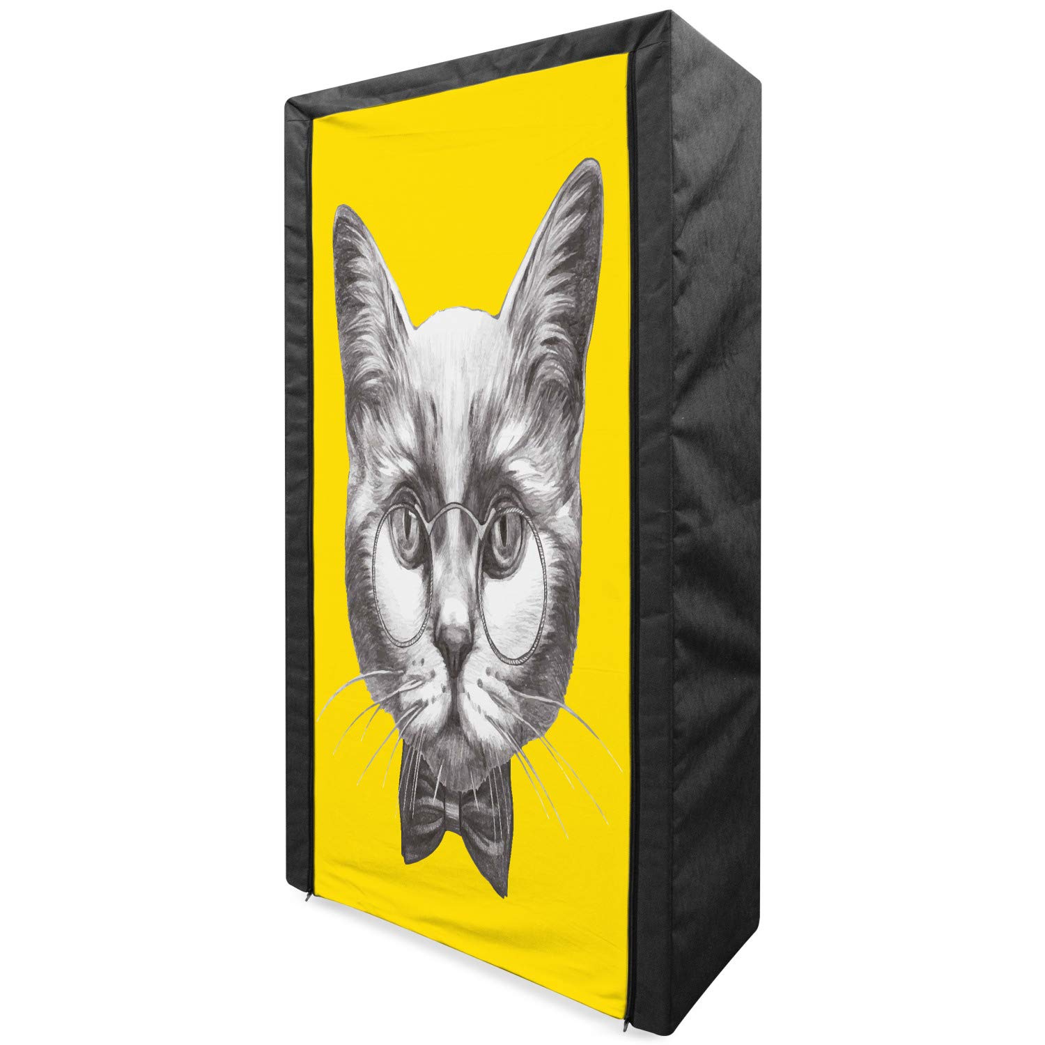 Ambesonne Portable Fabric Wardrobe - Hand Drawn Cat with Glasses & Bow Tie Sketch Print, 33.5