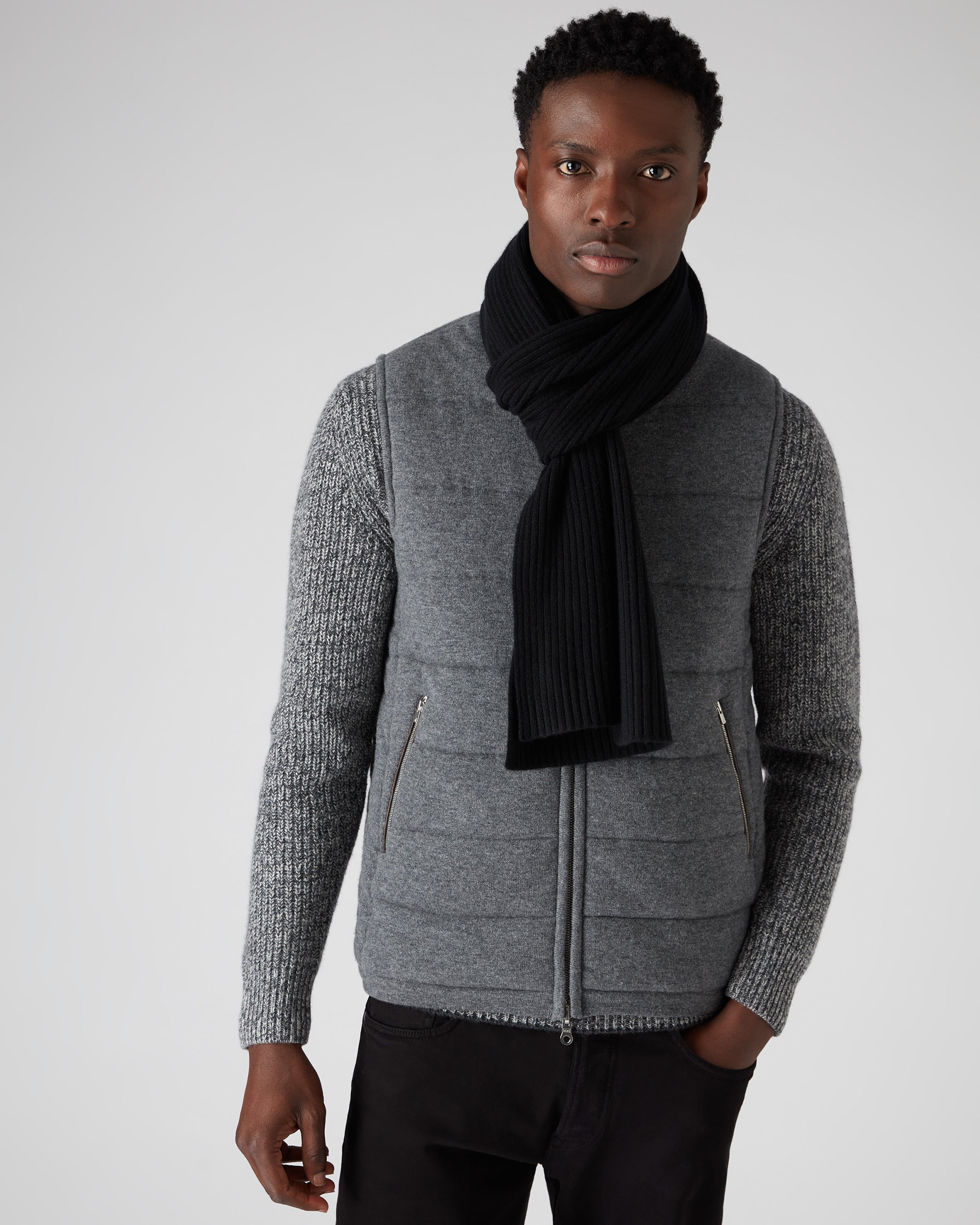 Premium Unisex Black Ribbed Cashmere Scarf - Soft Winter Warm Wrap for Men & Women - Perfect for Cold Weather, Office & Outdoor Activities