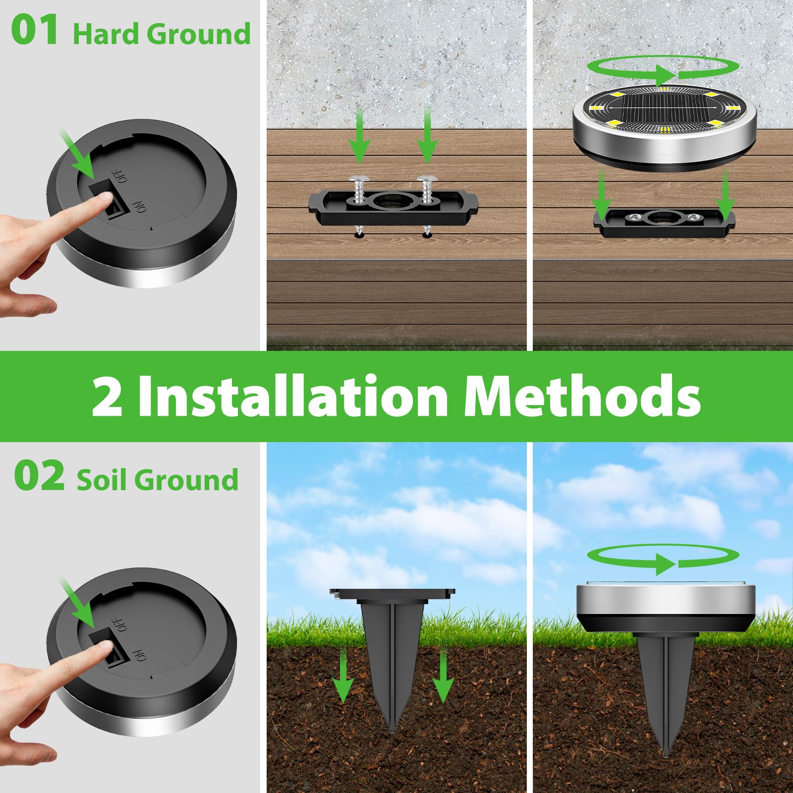 2 Pack Solar Ground Lights Outdoor - 8 LED Waterproof Flat Solar Pathway Lights for Yard, Garden, Walkway, Deck, Patio, Landscape, Lawn & Driveway | Cool White | Perfect for Nighttime Safety & Outdoor Decor