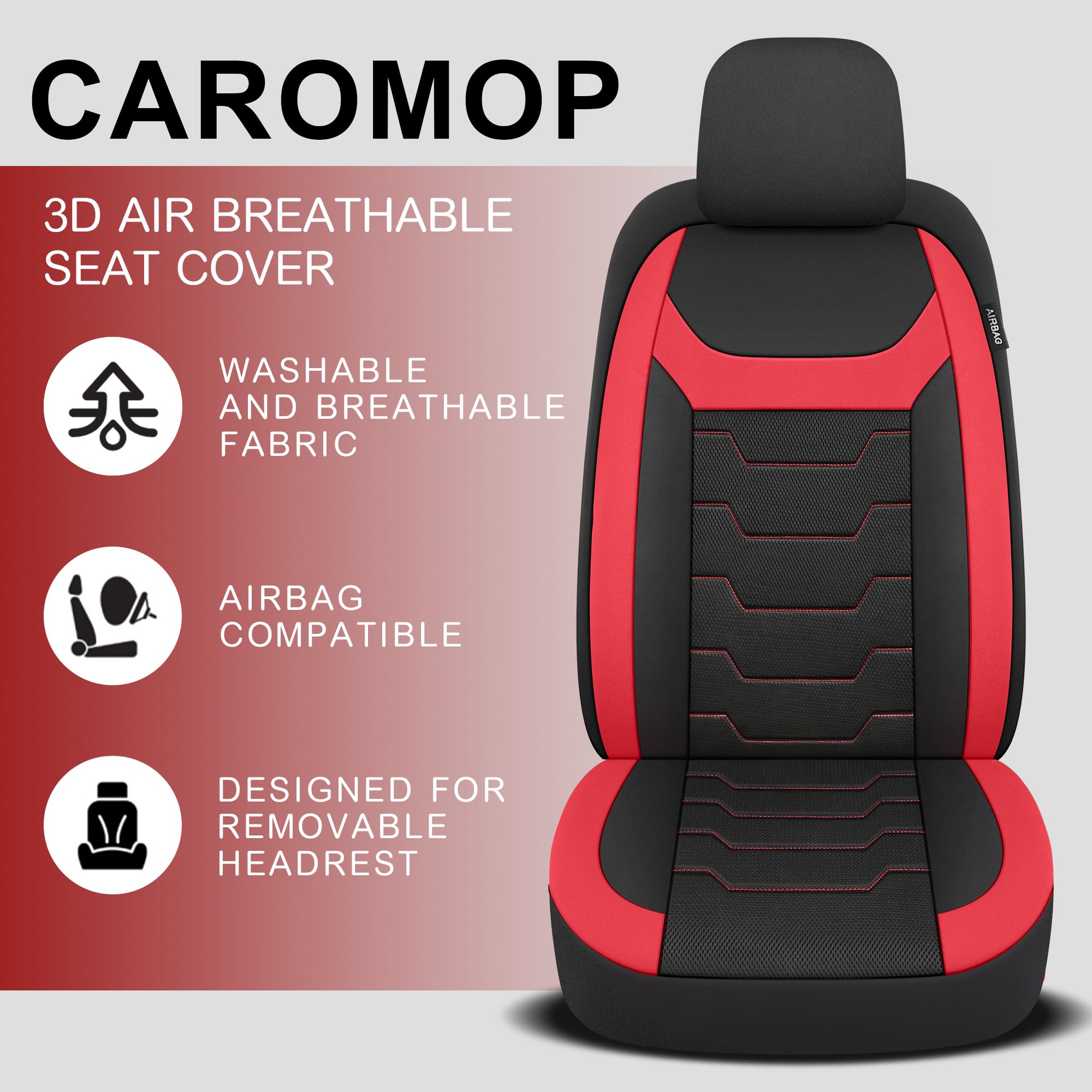 Breathable 3D Air Mesh Car Seat Covers Full Set - Universal Fit for Most Sedans, Trucks & SUVs | Split Bench Design | Premium Car Interior Protection (Black/Red) | Perfect for Daily Commute, Road Trips & Family Travel