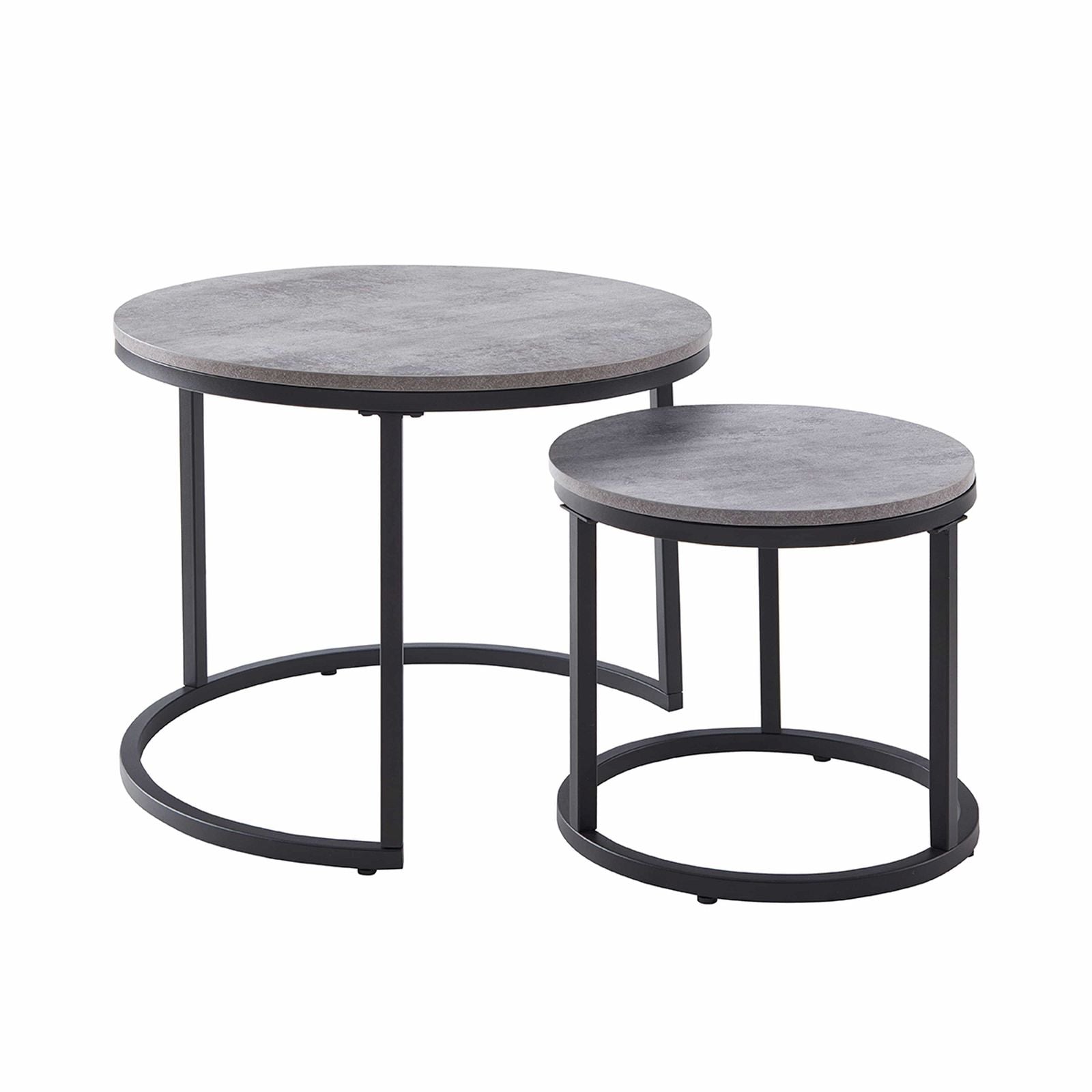 Censi ECHO 600 Nested Coffee Table Set - Modern Cement Finish Side & End Tables for Living Room, Lounge, Office - Space-Saving Nesting Design