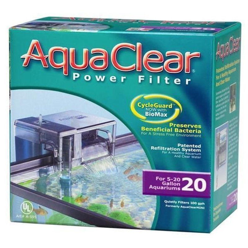 Aquaclear 20 Power Filter - 100 Gallon per Hour (378 L/h) for 5 to 20 Gallon Fish Tanks - Ideal for Freshwater & Saltwater Aquariums, Fish Tanks, and Aquatic Habitats