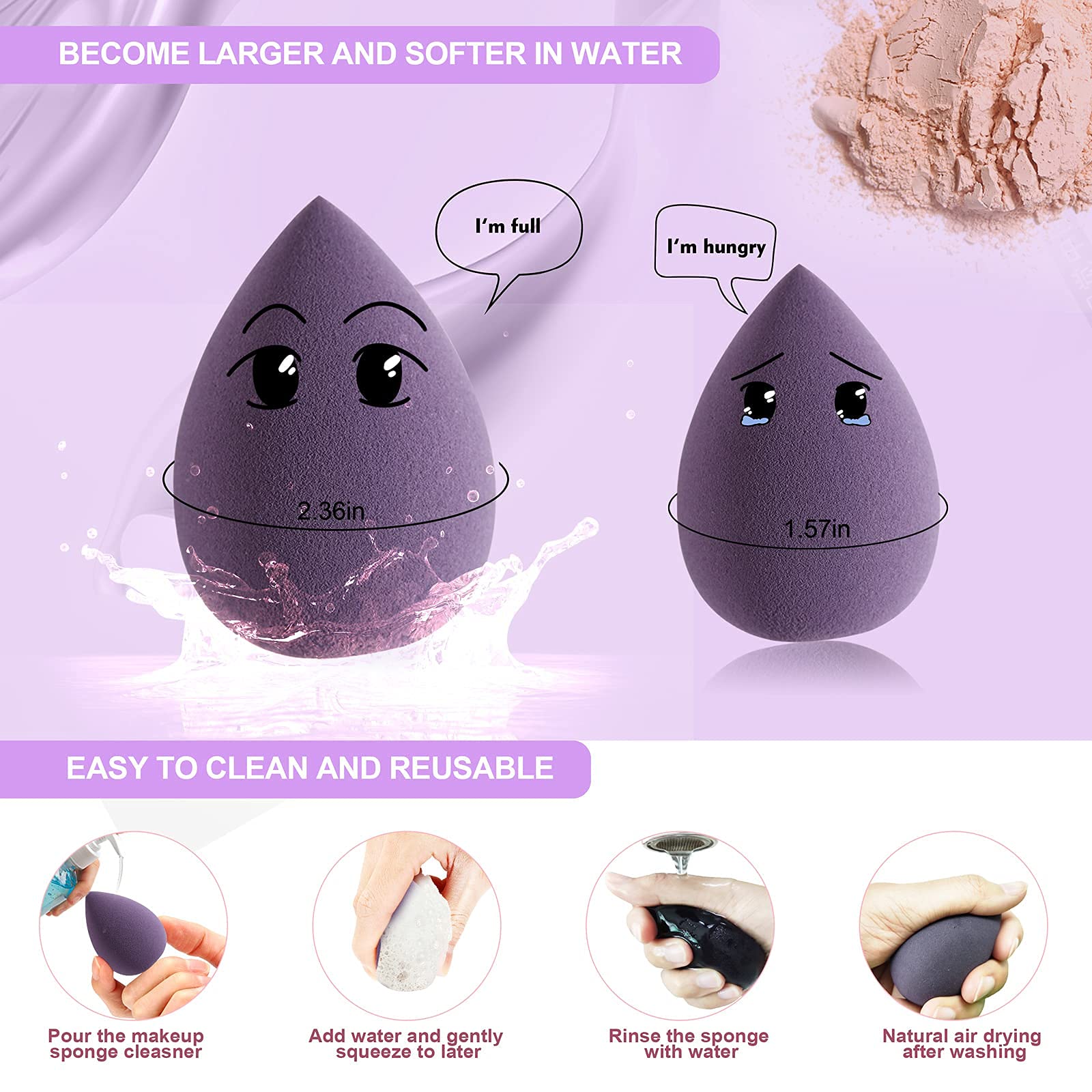 DUAIU 4-Pack Latex-Free Makeup Sponges Set - Soft Beauty Blender Foundation Sponge for Flawless Application (4 Colors + Holder Case, Morandi Purple) - Perfect for Liquid Foundation, Concealer & Cream Blending