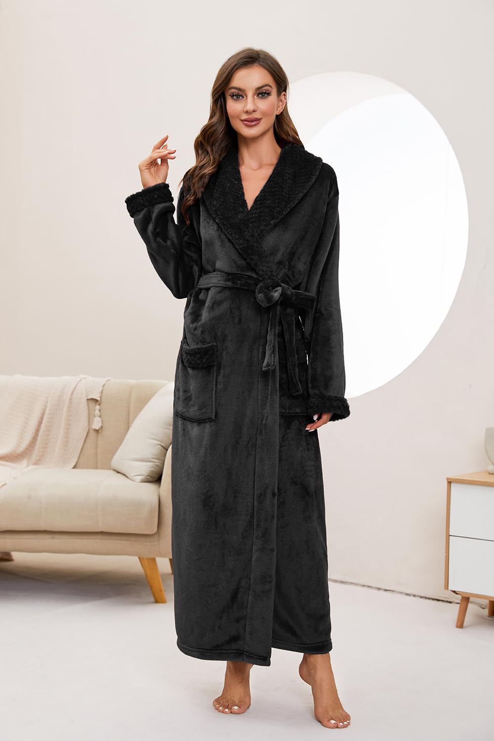 Heartnice Women's Long Fleece Robe - Soft Plush Bathrobe with Full-Length Warm House Coat for Winter | Cozy Loungewear for Home, Spa & Relaxation