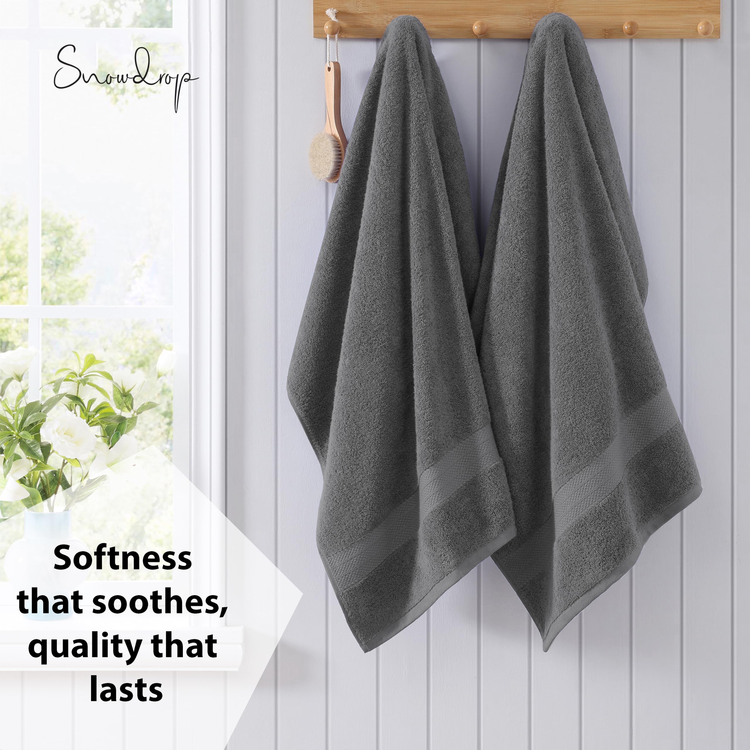SNOWDROP 10-Piece Grey Bath Towel Set - 2 Large Bath Towels, 4 Hand Towels, 4 Washcloths | Ultra Absorbent Microfiber for Bathroom, Yoga, Pool & Hair Care | Soft Luxury Towels for Spa, Gym & Home Use