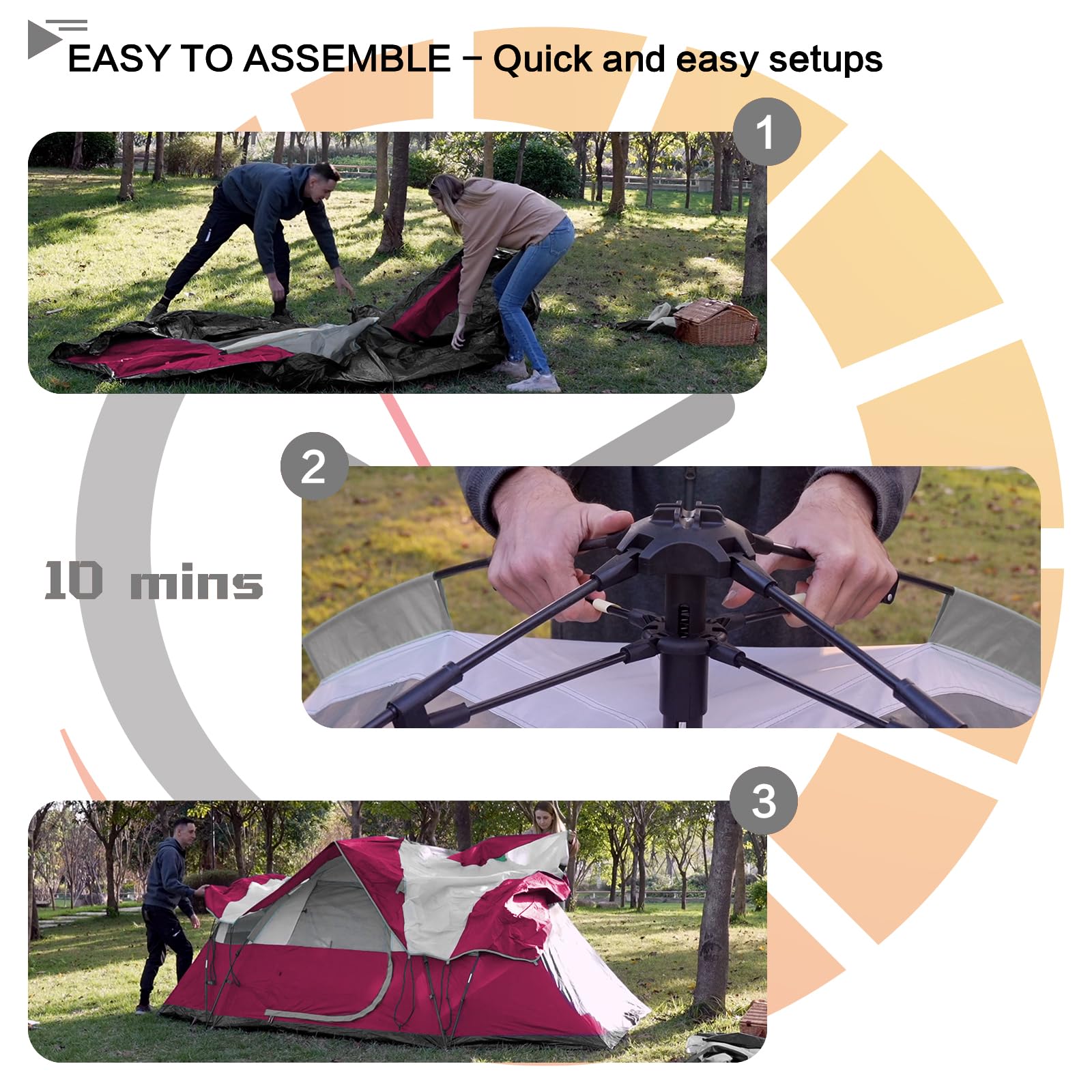 6 Person Family Camping Tent - Waterproof Windproof Dome Tent with Top Rainfly - Easy Setup Pop Up Tent for Outdoor Camping, Hiking, Backpacking & Travel - Perfect for Family Adventures, Beach Trips & Music Festivals