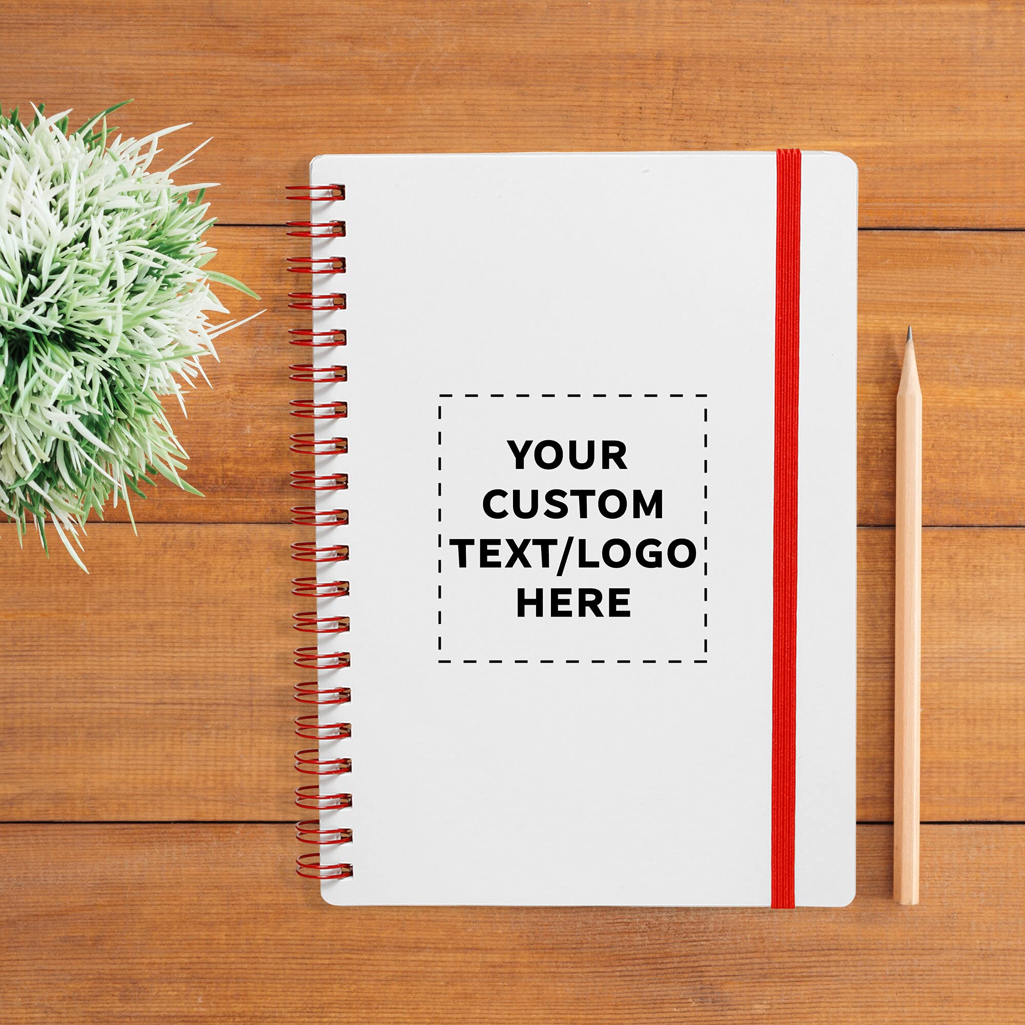 50-Pack White Spiral Notebooks with Elastic Closure | Customizable Cover Text & Logo | 80 Lined Pages | Eco-Friendly Recycled Paper | Perfect for Office, School & Gift Giving