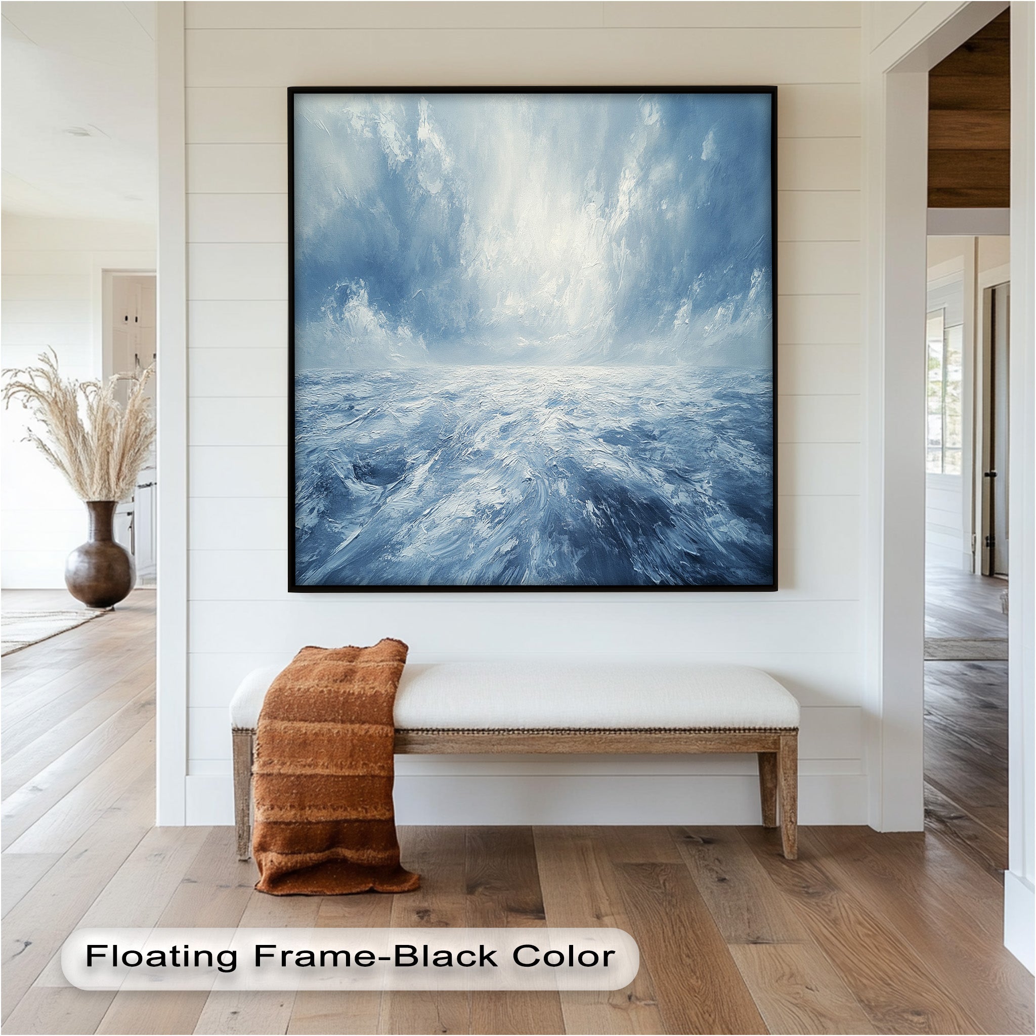 Blue Coastal Wall Art - Abstract Ocean Seascape Oil Painting for Beach House Decor | Handmade Canvas Artwork | Coastal Living Room & Bedroom Wall Decor