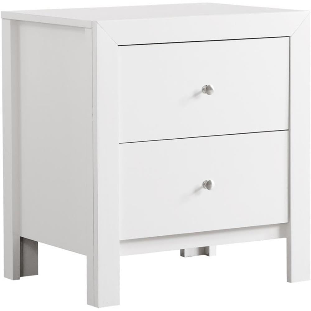 Glory Furniture Burlington 2-Drawer Nightstand - White Wooden Bedside Table for Bedroom, Living Room & Guest Room Storage